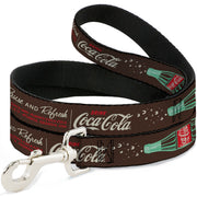 Dog Leash - Coca-Cola PAUSE AND REFRESH Typography and Bottle Brown/Red/White Dog Leashes Coca-Cola