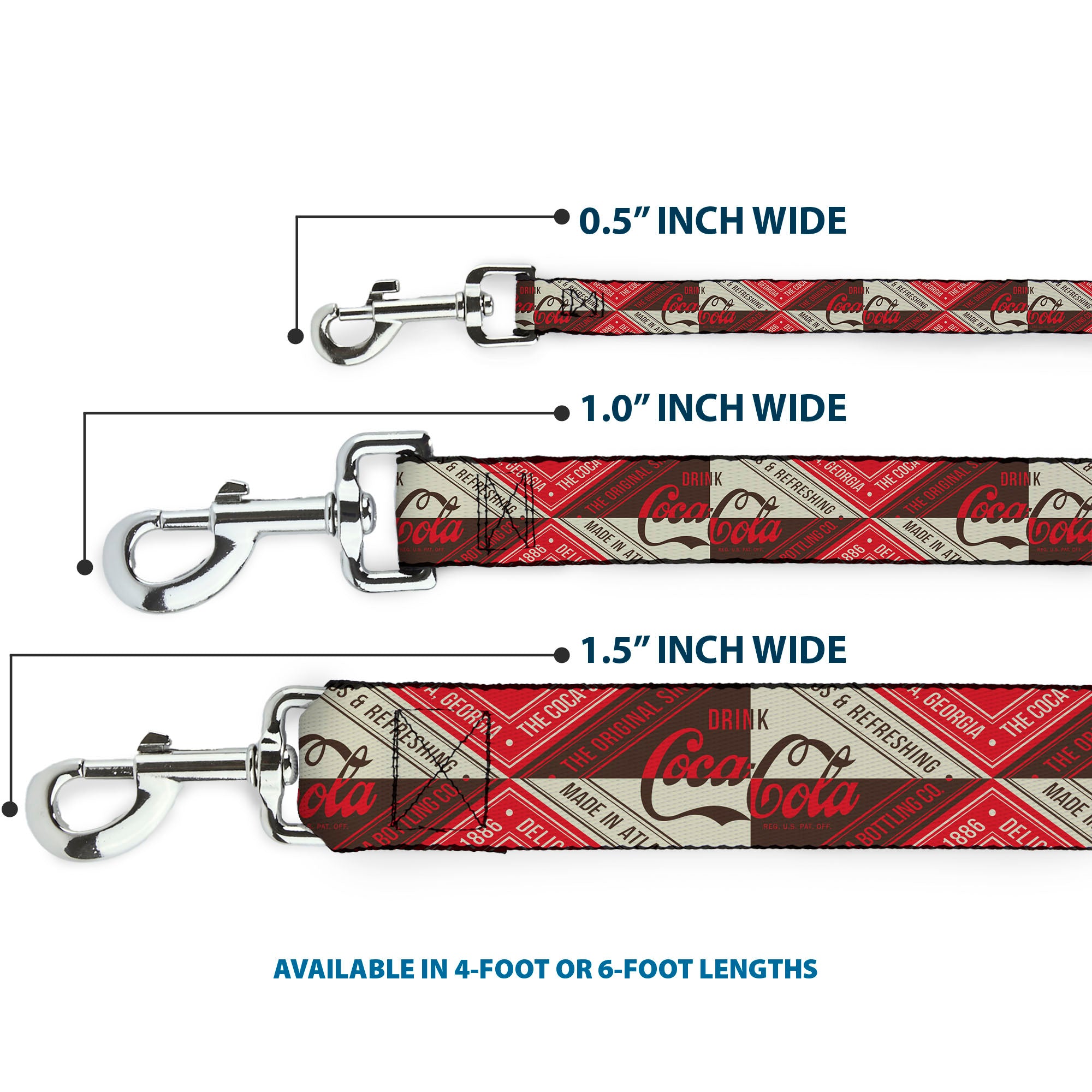 Dog Leash - DRINK COCA-COLA Coke Diamond Blocks Red/Brown/Beige Dog Leashes Coca-Cola
