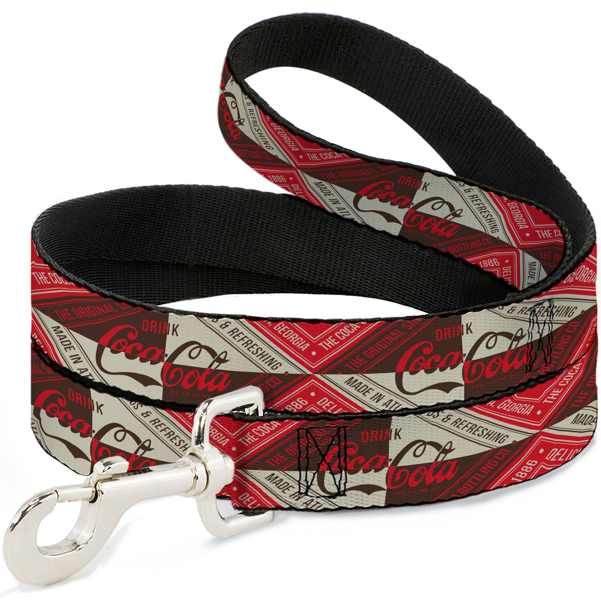 Dog Leash - DRINK COCA-COLA Coke Diamond Blocks Red/Brown/Beige Dog Leashes Coca-Cola