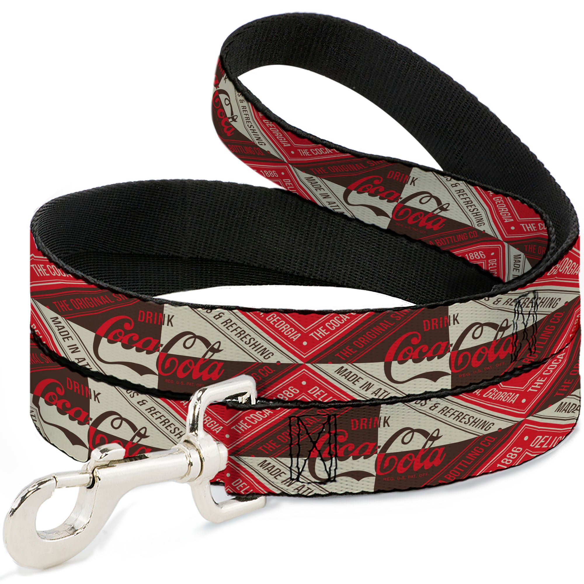Dog Leash - DRINK COCA-COLA Coke Diamond Blocks Red/Brown/Beige Dog Leashes Coca-Cola