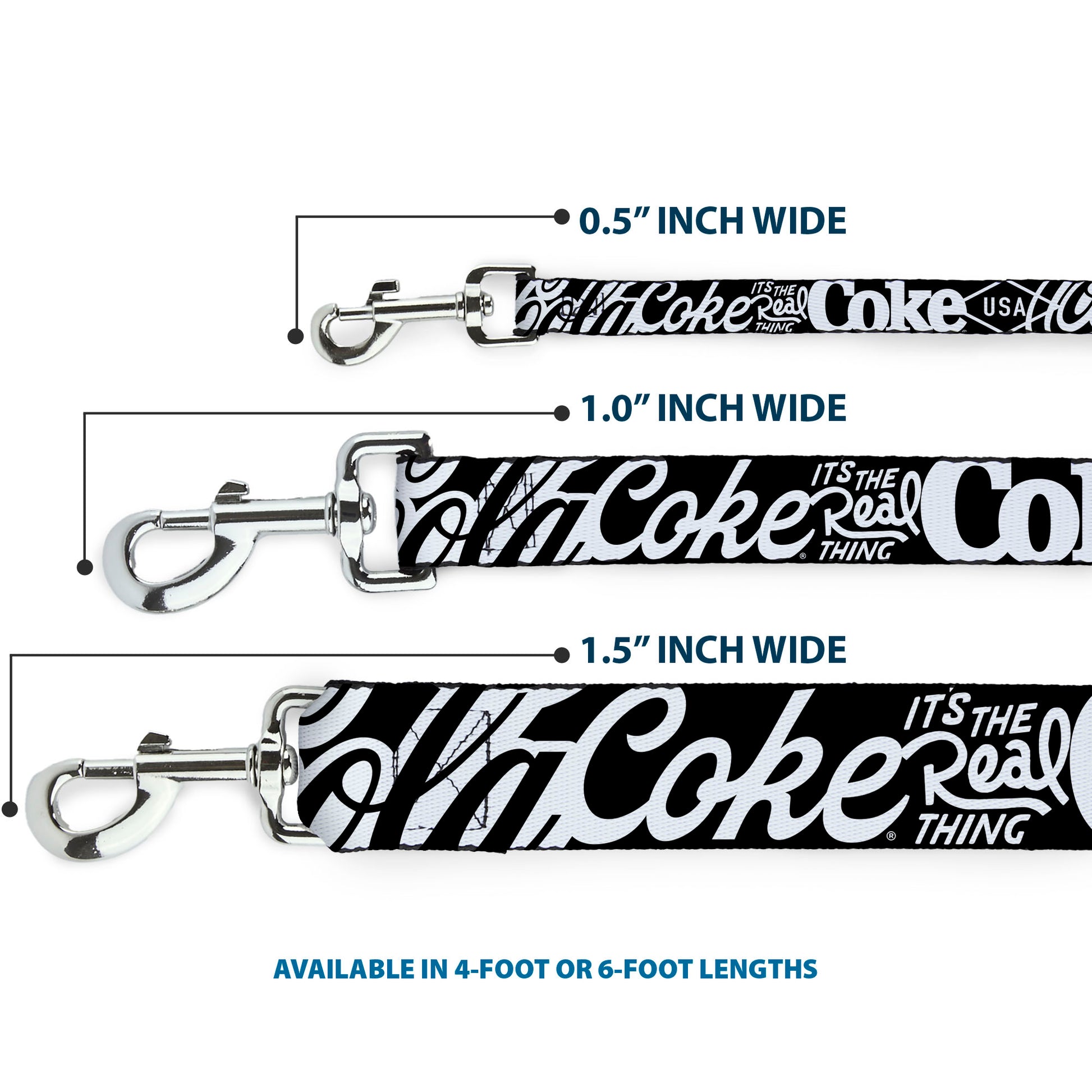 Dog Leash - COCA-COLA COKE Typography IT'S THE REAL THING Black/White Dog Leashes Coca-Cola