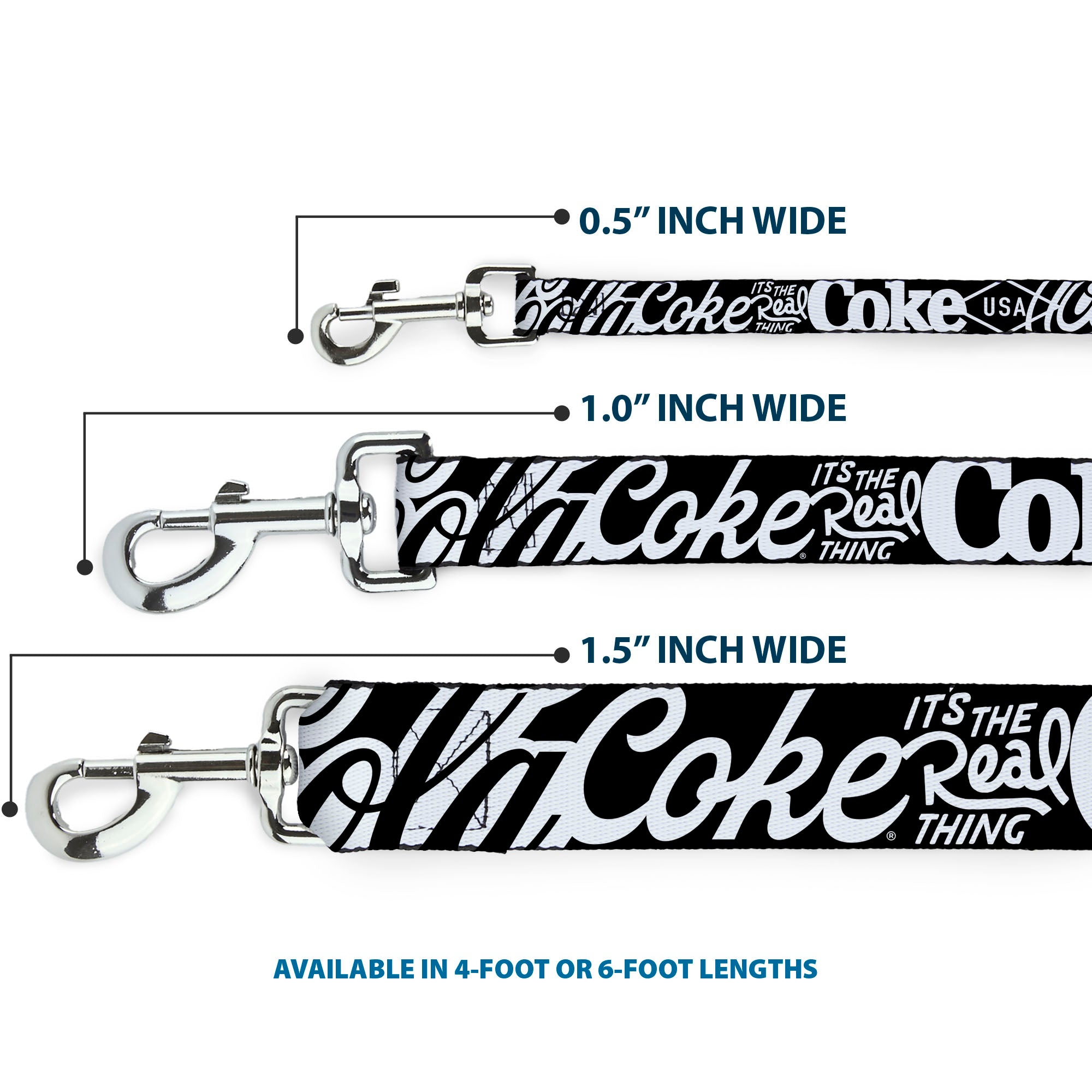 Dog Leash - COCA-COLA COKE Typography IT'S THE REAL THING Black/White Dog Leashes Coca-Cola