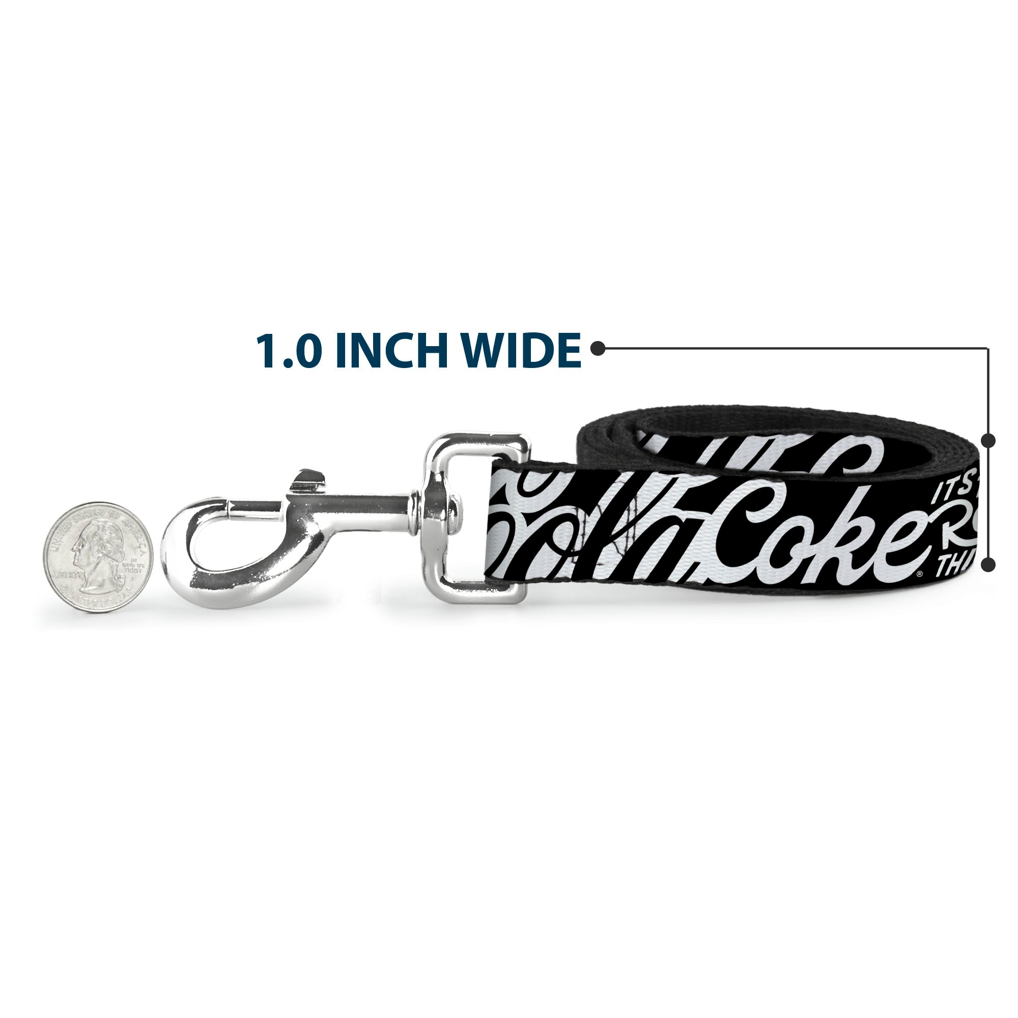 Dog Leash - COCA-COLA COKE Typography IT'S THE REAL THING Black/White Dog Leashes Coca-Cola