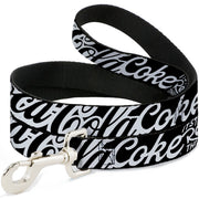 Dog Leash - COCA-COLA COKE Typography IT'S THE REAL THING Black/White Dog Leashes Coca-Cola