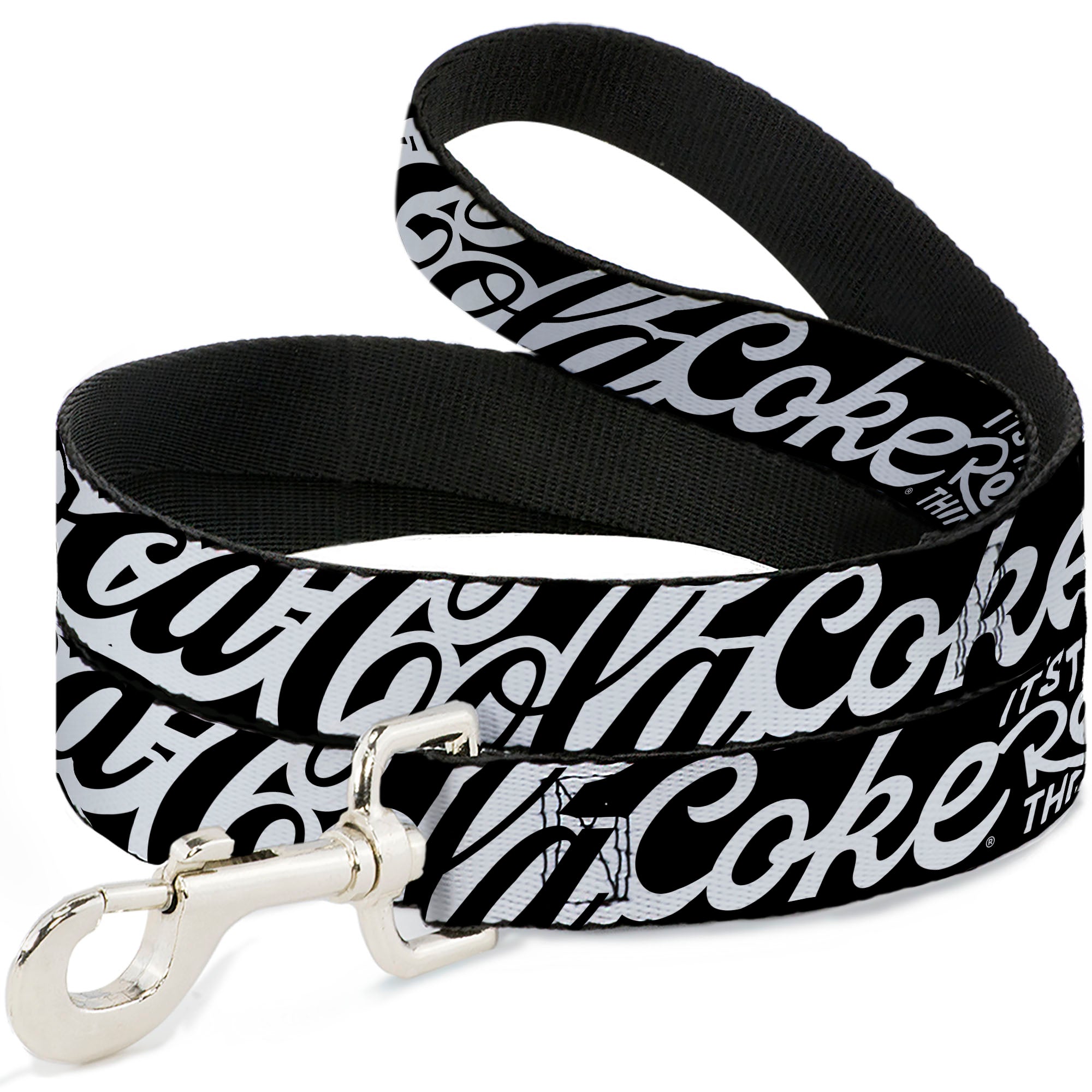 Dog Leash - COCA-COLA COKE Typography IT'S THE REAL THING Black/White Dog Leashes Coca-Cola