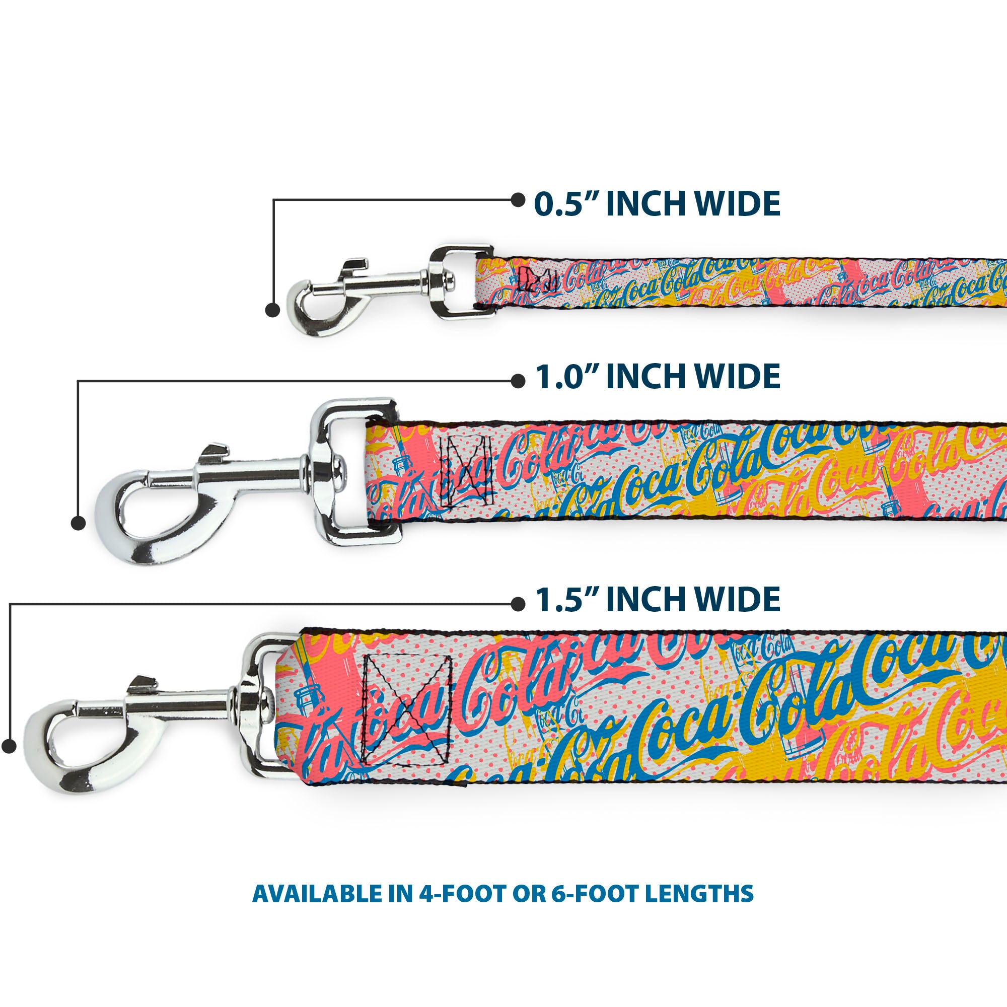 Dog Leash - COCA-COLA Script Logo Stacked Pop Art White/Multi Pastel Dog Leashes Coca-Cola