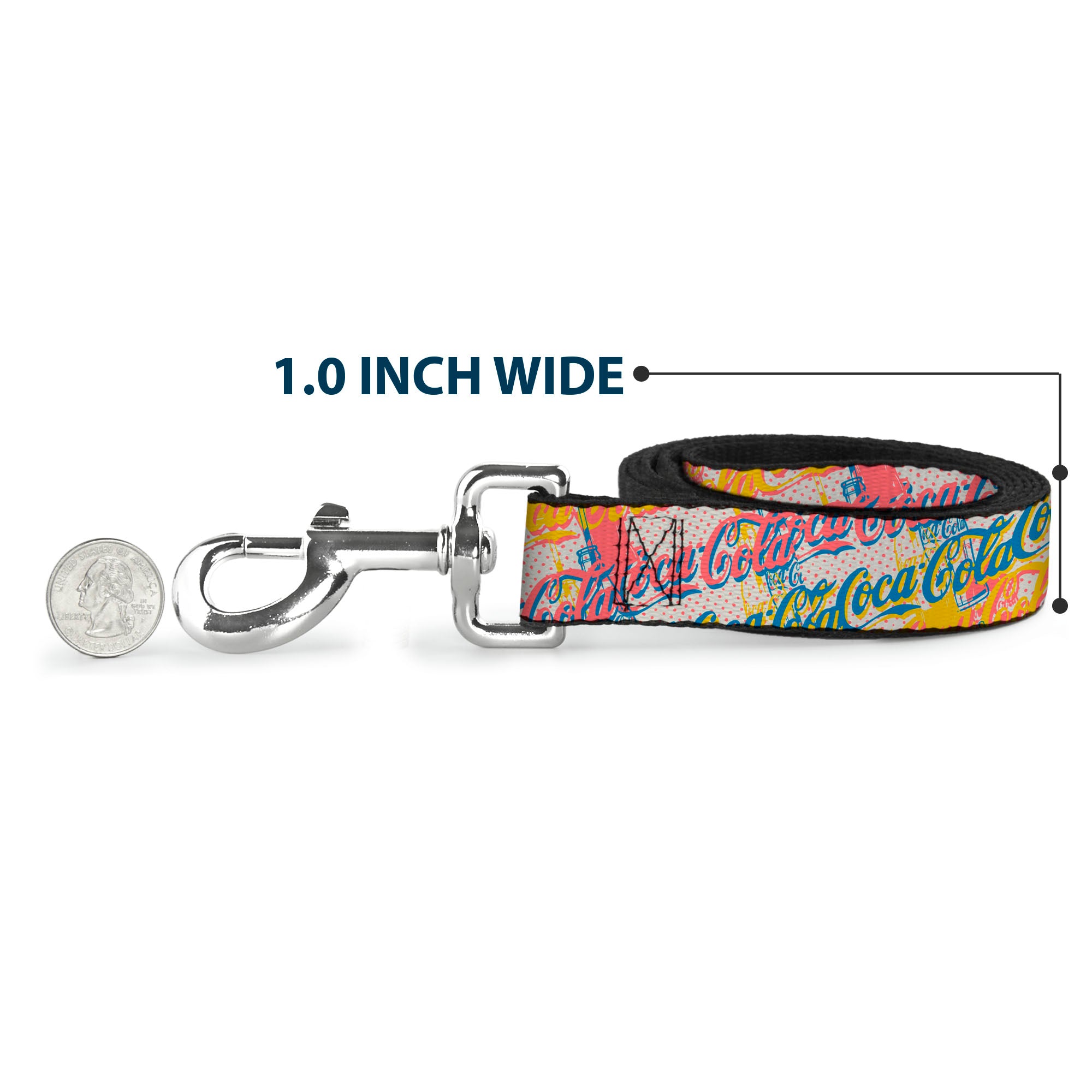 Dog Leash - COCA-COLA Script Logo Stacked Pop Art White/Multi Pastel Dog Leashes Coca-Cola