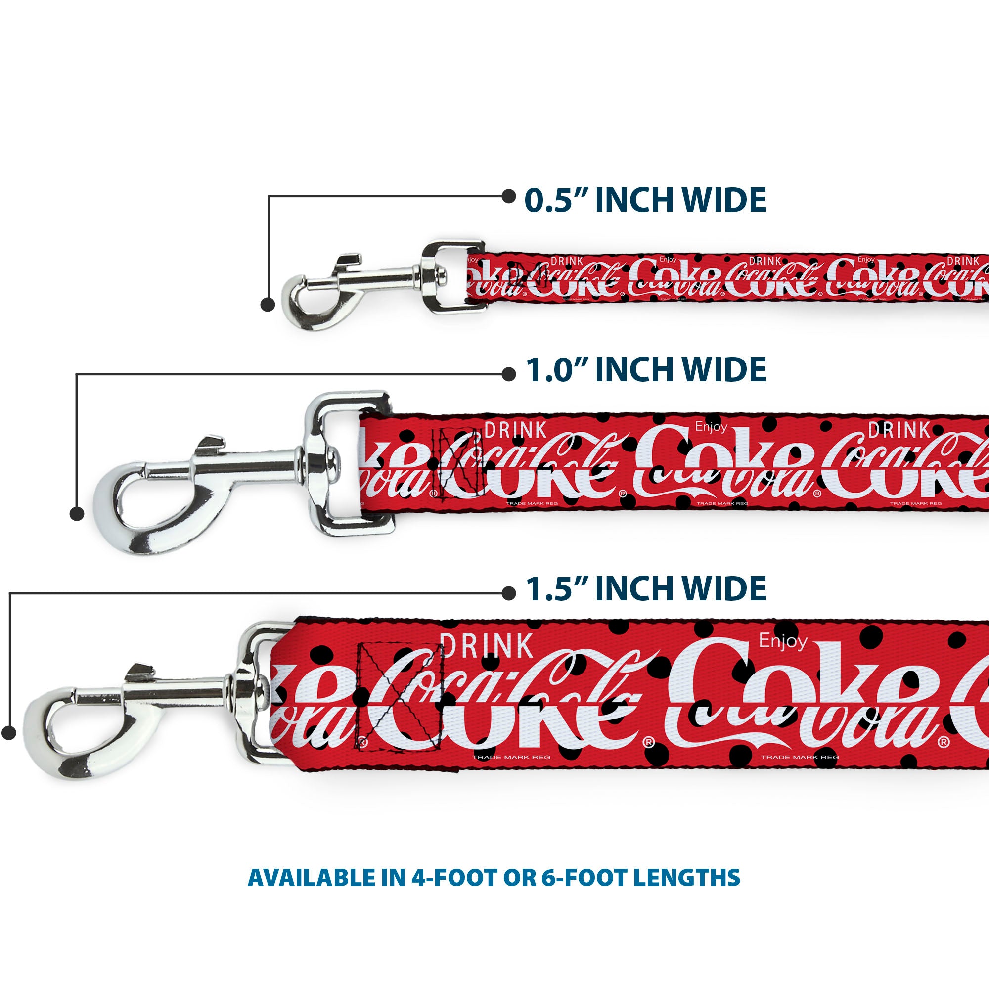 Dog Leash - DRINK COCA-COLA COKE Polka Dot Red/Black/White Dog Leashes Coca-Cola