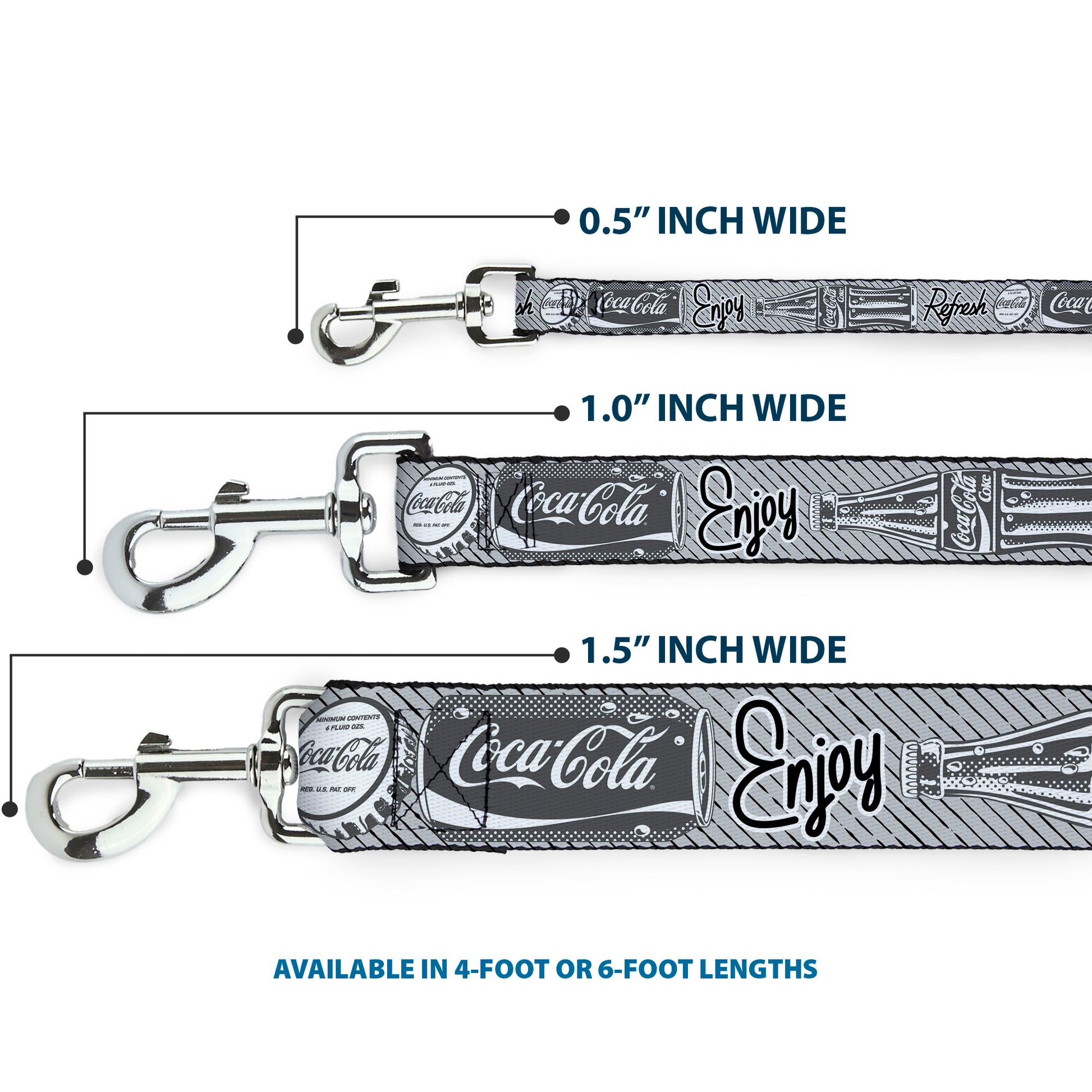 Dog Leash - Coca-Cola ENJOY REFRESH Can and Bottle Grays/White/Black Dog Leashes Coca-Cola