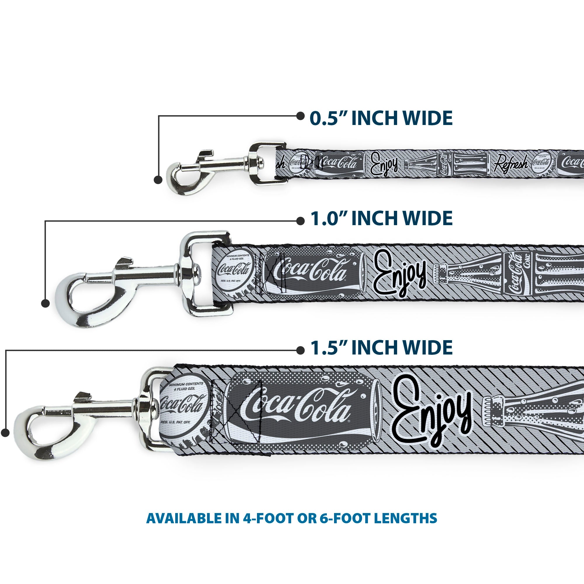Dog Leash - Coca-Cola ENJOY REFRESH Can and Bottle Grays/White/Black Dog Leashes Coca-Cola