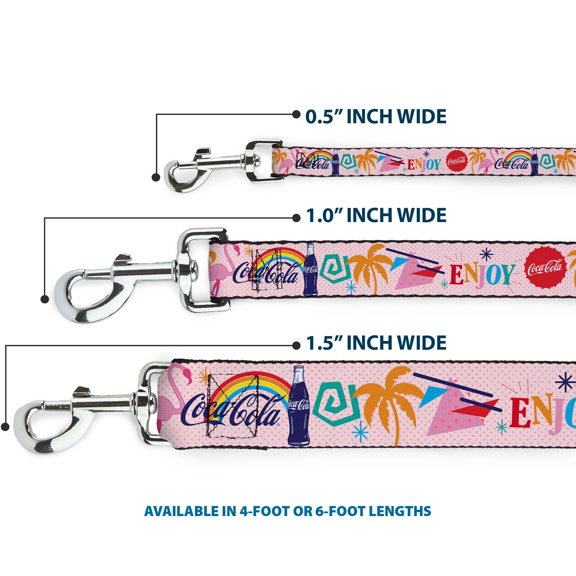 Dog Leash - Coca-Cola ENJOY Vibrant Icons Collage Pinks/Multi Color Dog Leashes Coca-Cola