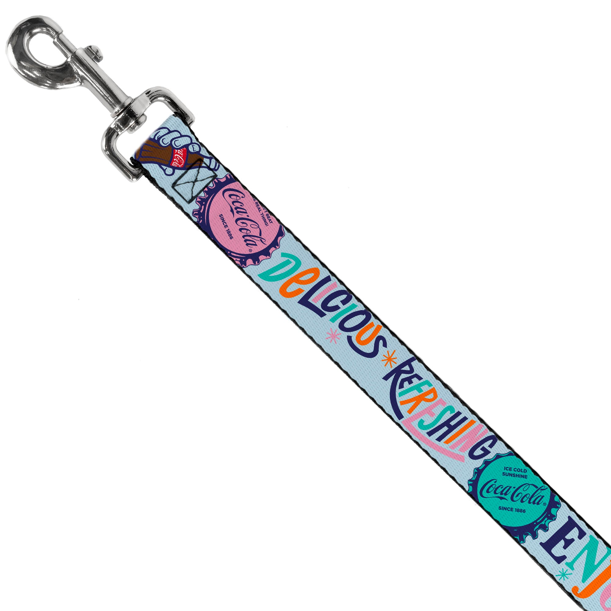Dog Leash - COCA-COLA DELICIOUS REFRESHING ENJOY Bottle Caps Light Blue/Multi Color Dog Leashes Coca-Cola
