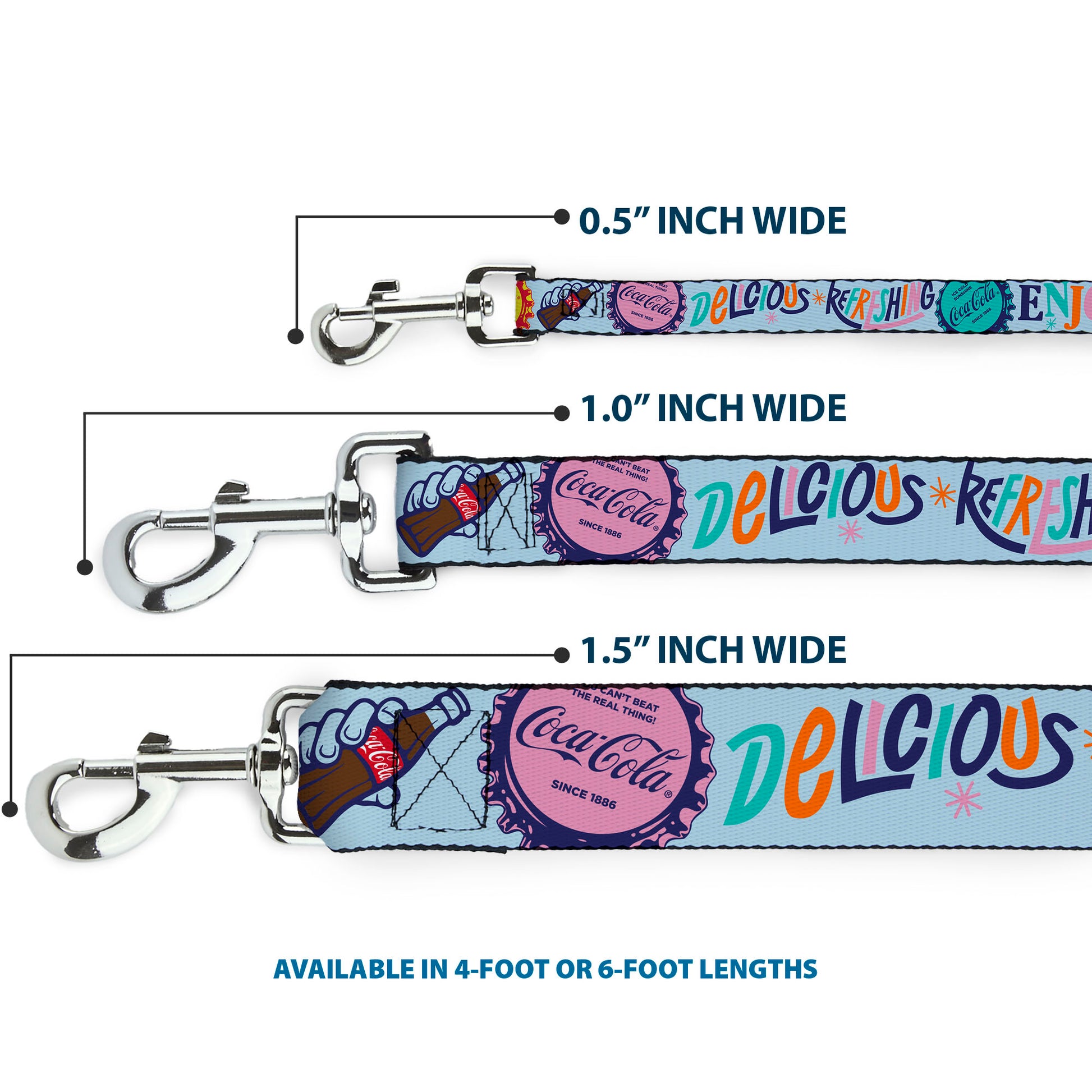 Dog Leash - COCA-COLA DELICIOUS REFRESHING ENJOY Bottle Caps Light Blue/Multi Color Dog Leashes Coca-Cola