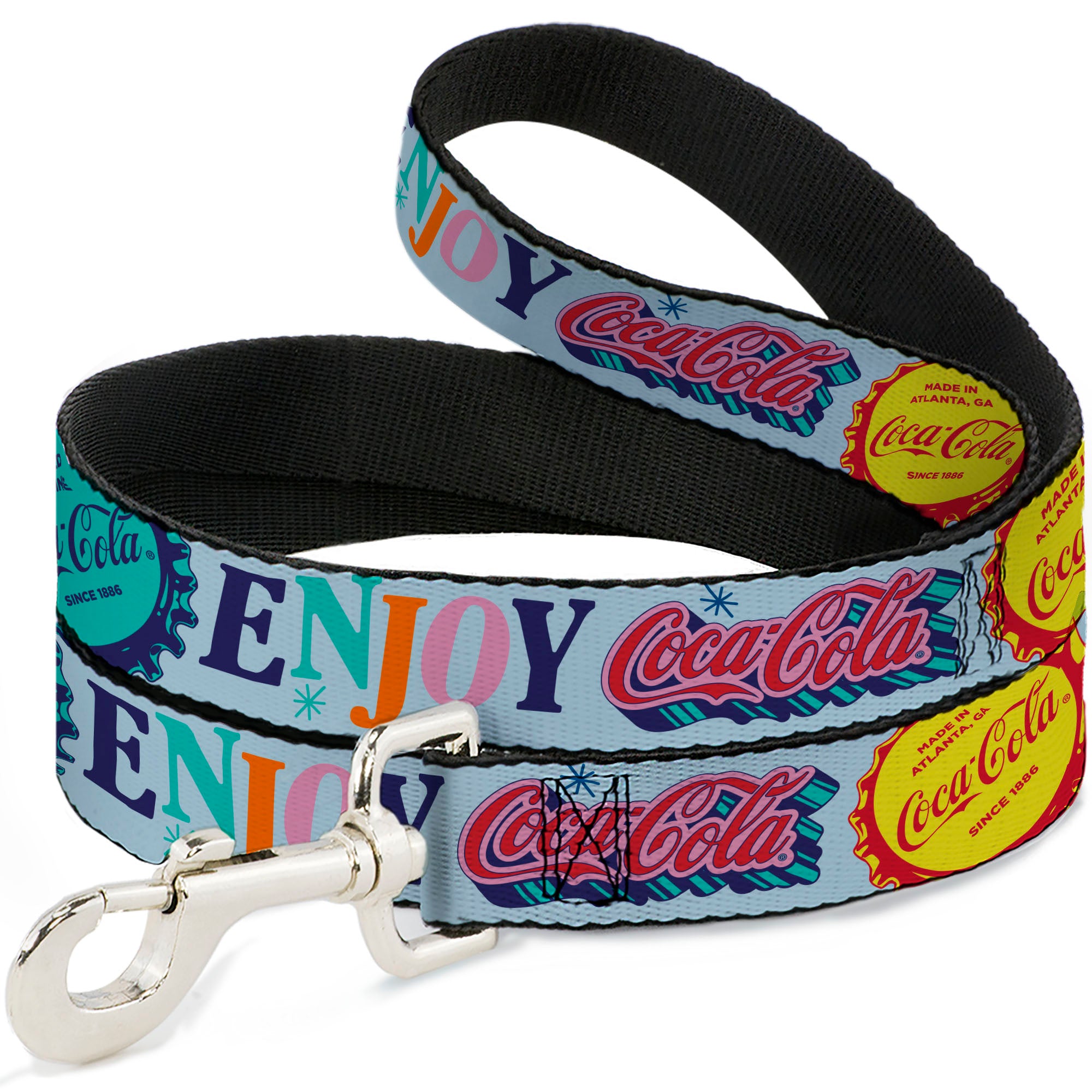 Dog Leash - COCA-COLA DELICIOUS REFRESHING ENJOY Bottle Caps Light Blue/Multi Color Dog Leashes Coca-Cola