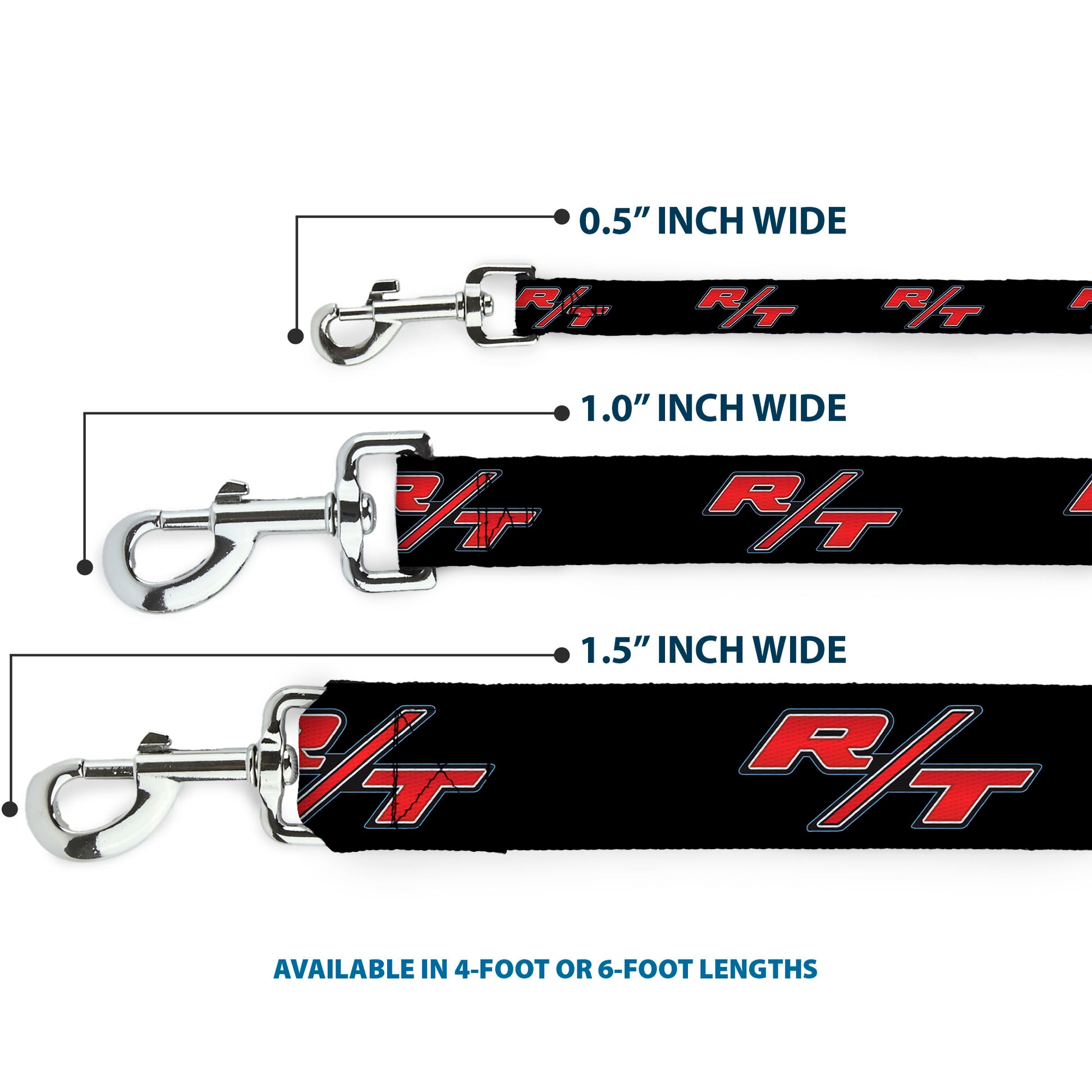 Dog Leash - Dodge Challenger R/T Emblem Repeat Black/Blue/White/Red Dog Leashes Dodge
