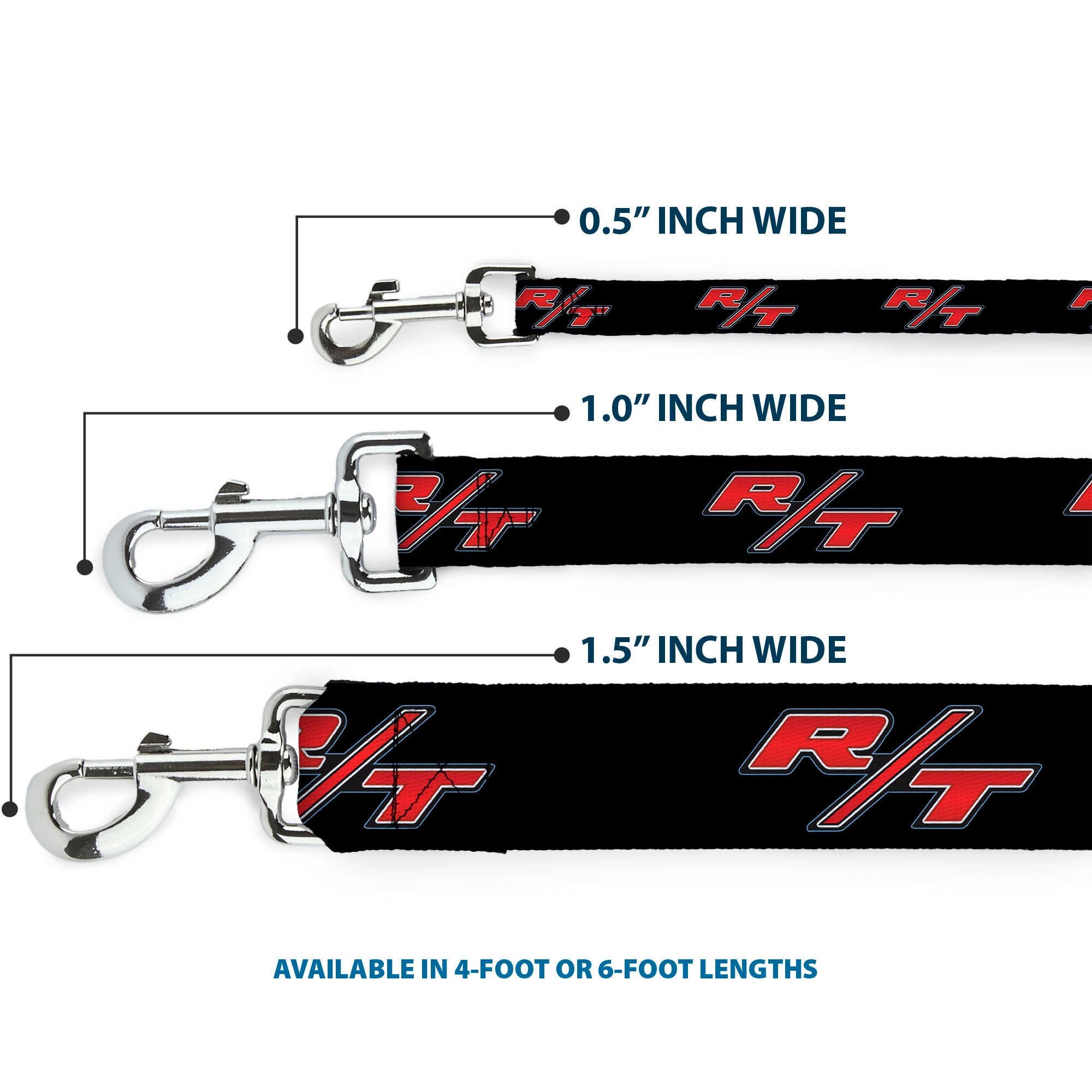 Dog Leash - Dodge Challenger R/T Emblem Repeat Black/Blue/White/Red Dog Leashes Dodge