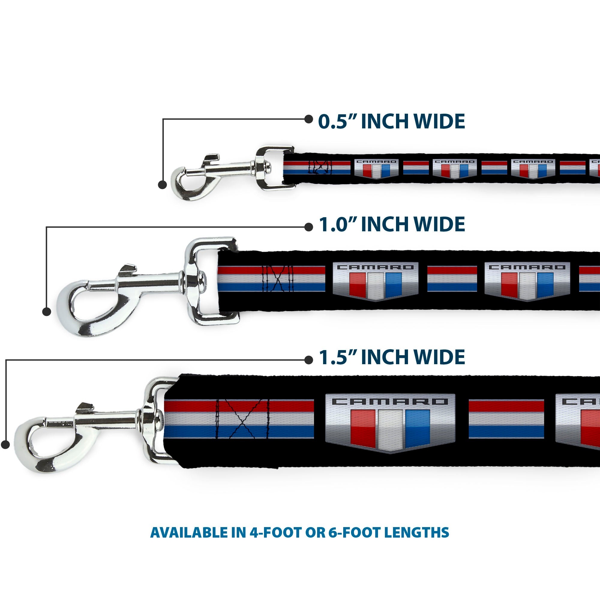 Dog Leash - CAMARO Six Badge/Stripe Black/Silver/Red/White/Blue Dog Leashes GM General Motors