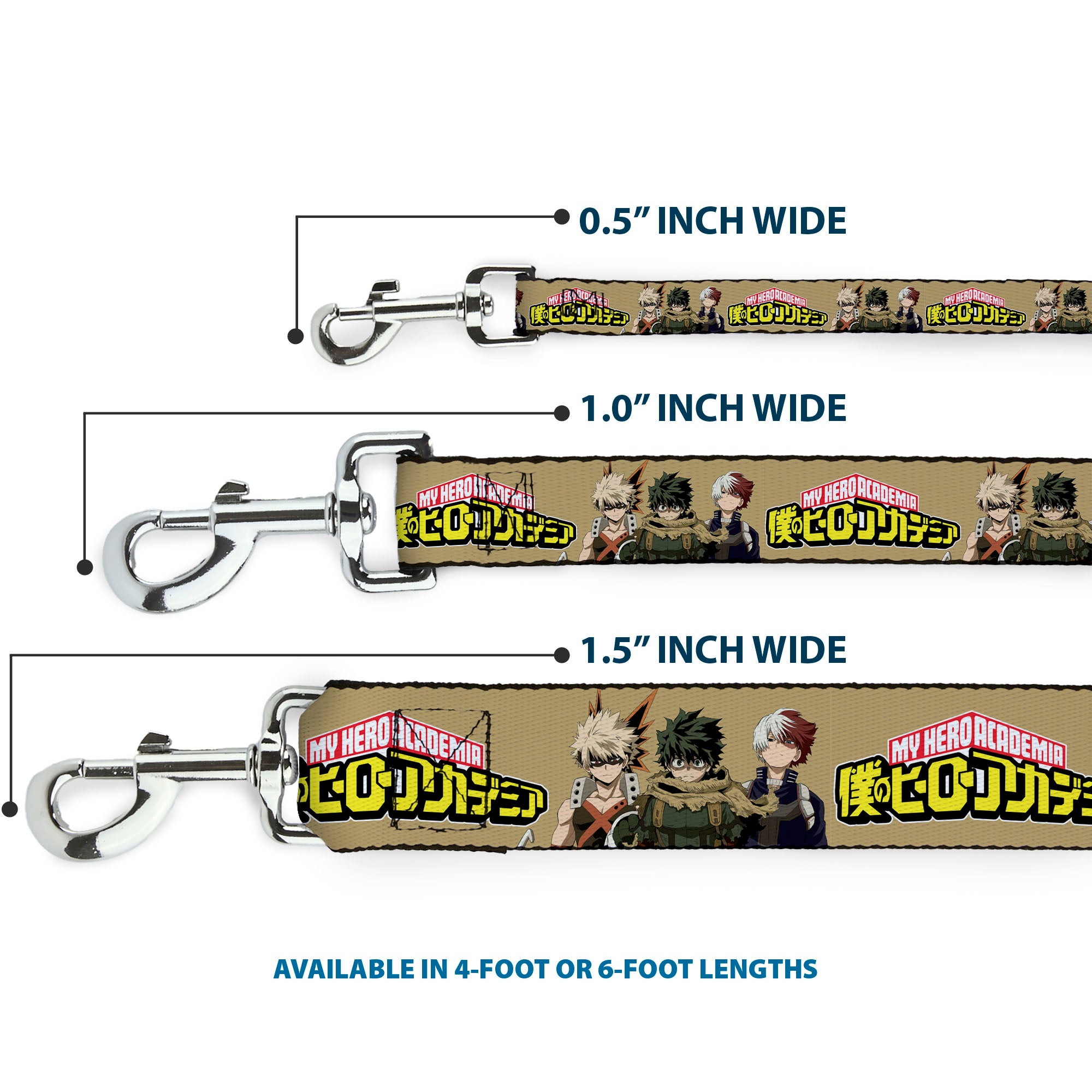 Dog Leash - MY HERO ACADEMIA Character Trio Pose and Title Logo Tan Dog Leashes Crunchyroll