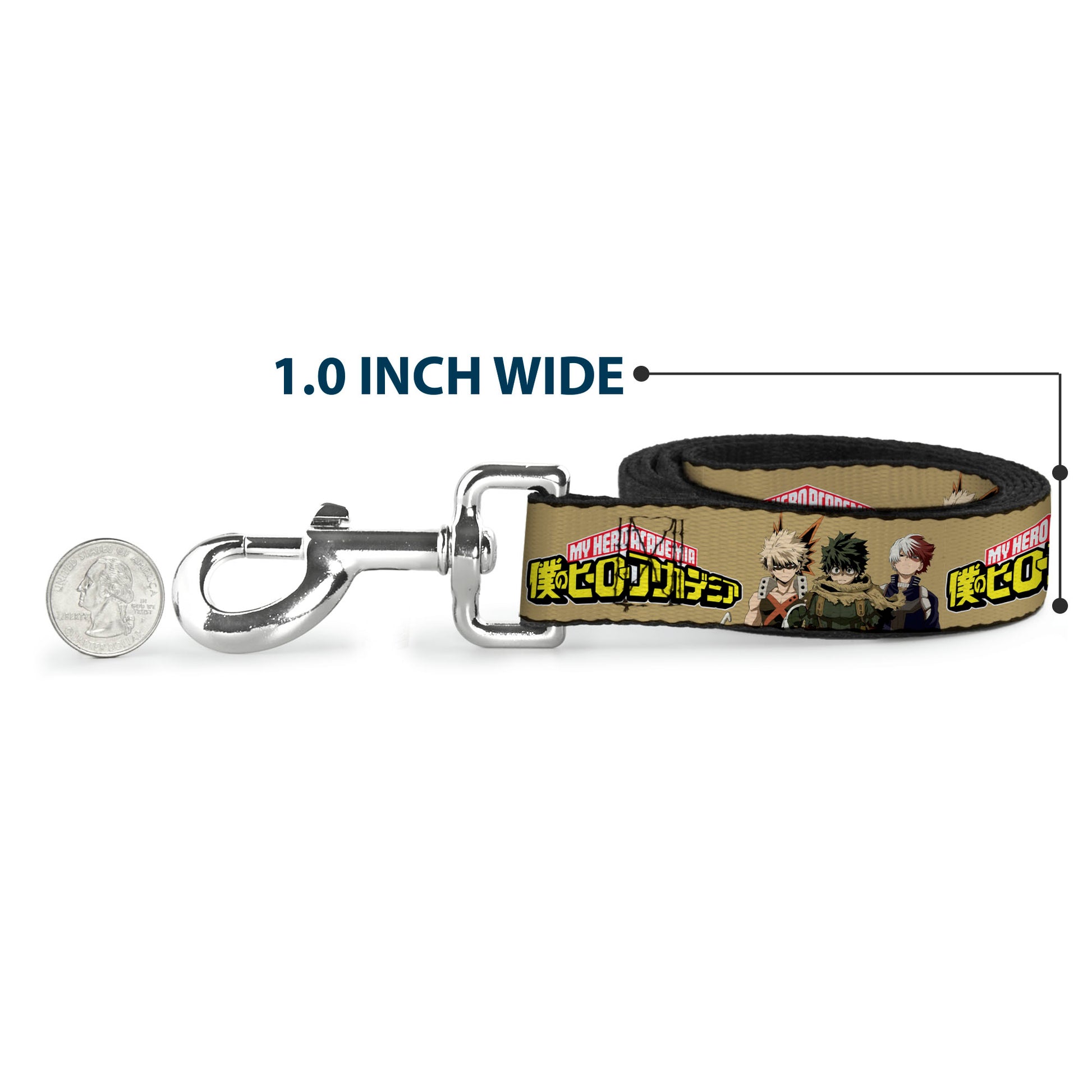 Dog Leash - MY HERO ACADEMIA Character Trio Pose and Title Logo Tan Dog Leashes Crunchyroll