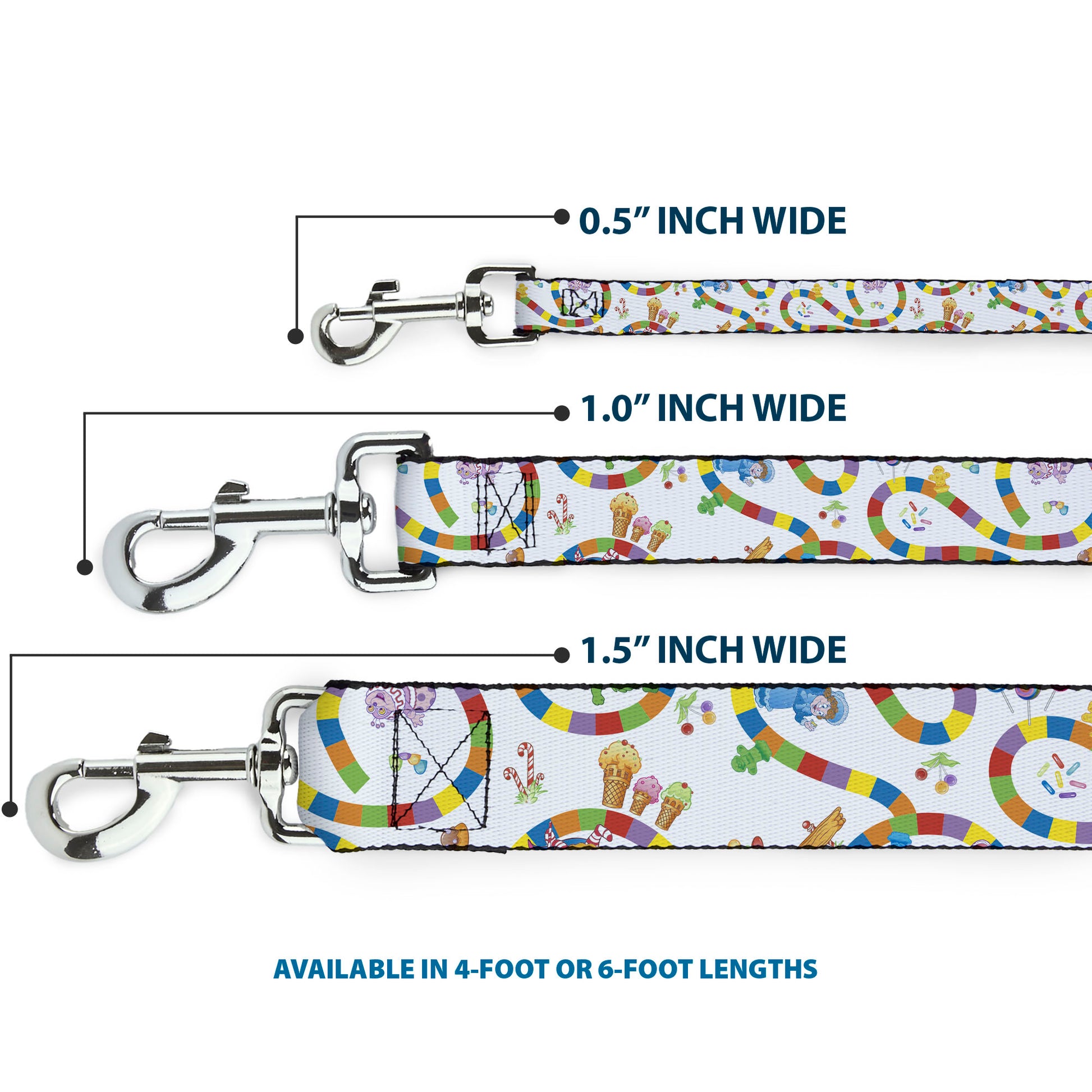 Dog Leash - Candy Land Game Board Path Characters and Icons White/Multi Color Dog Leashes Candy Land