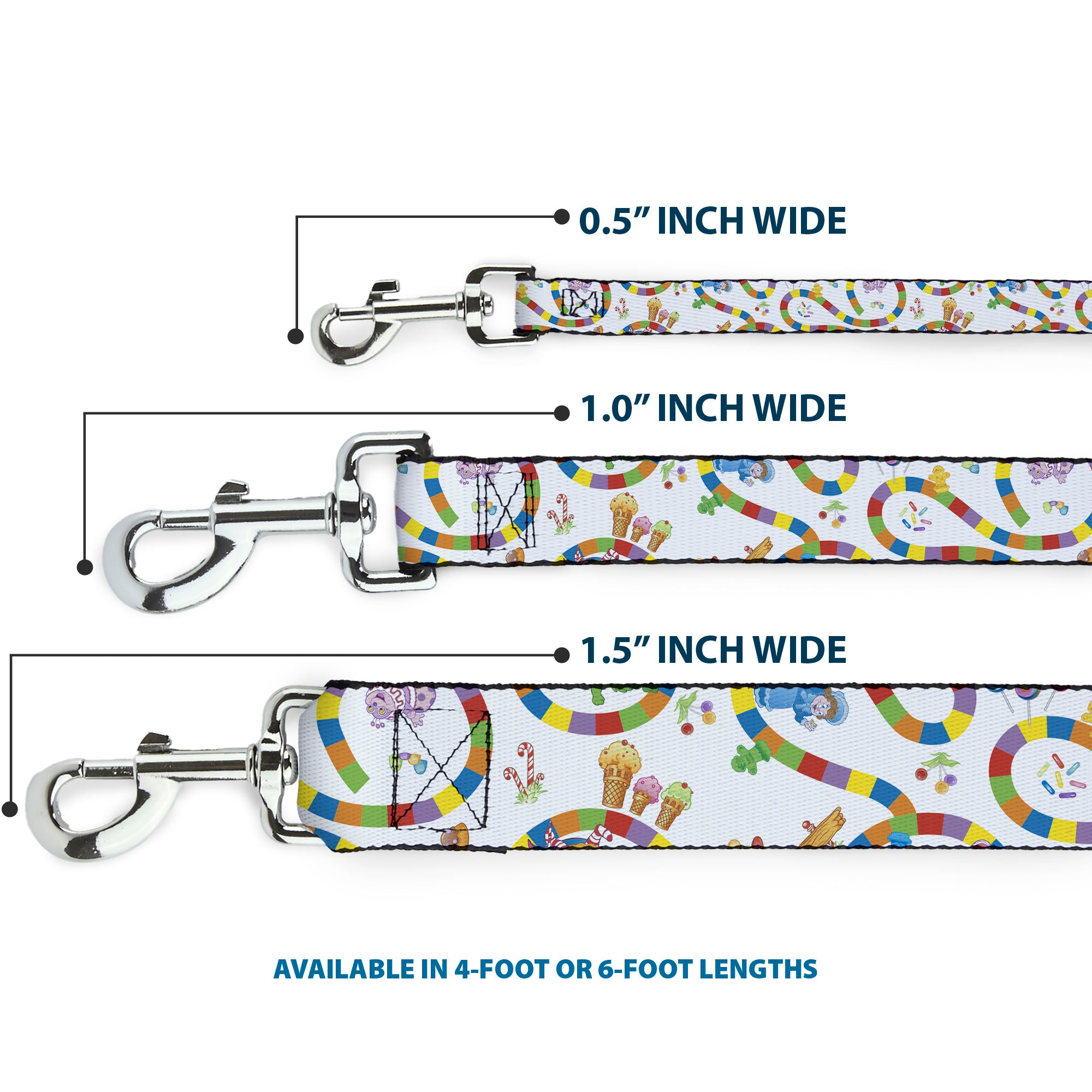 Dog Leash - Candy Land Game Board Path Characters and Icons White/Multi Color Dog Leashes Candy Land
