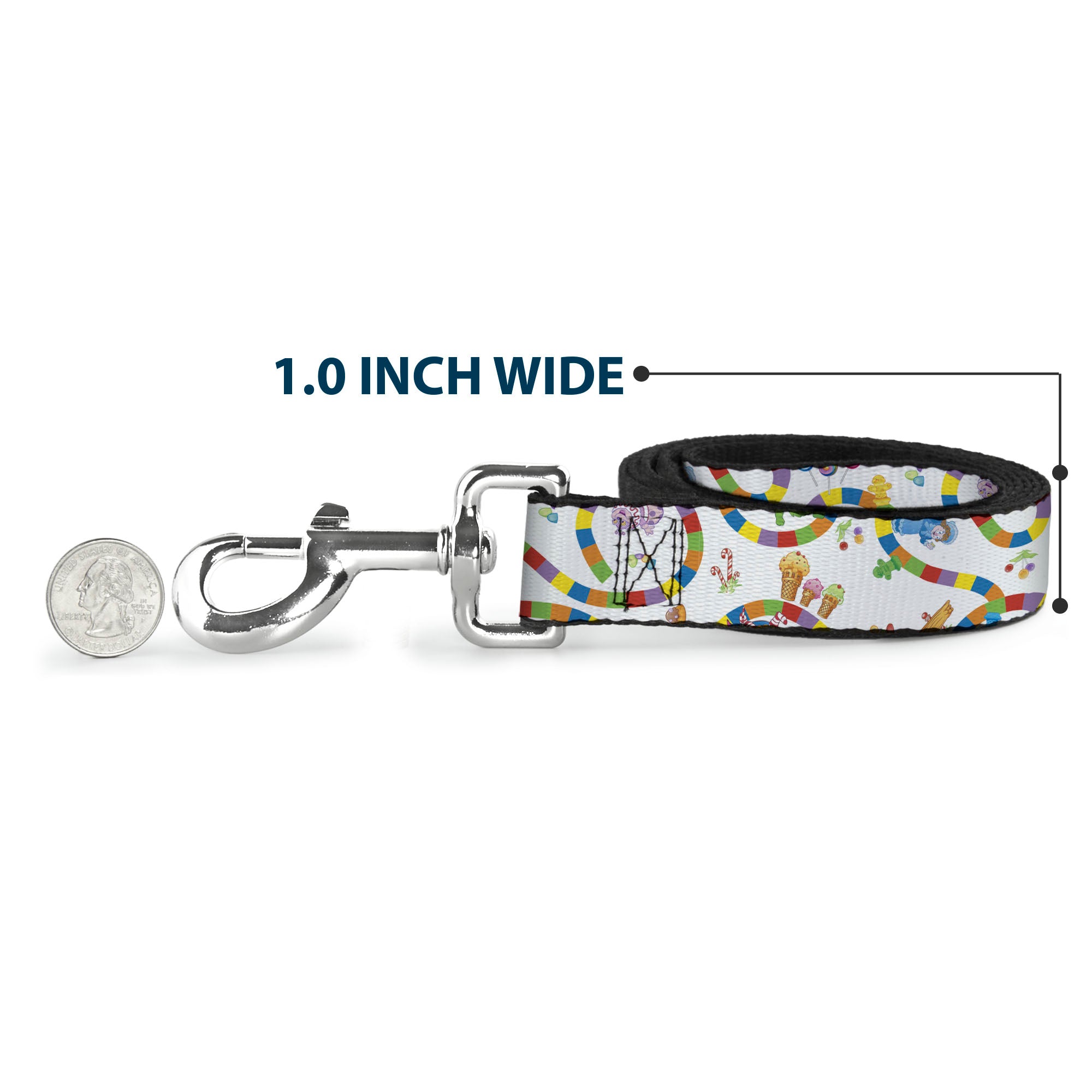 Dog Leash - Candy Land Game Board Path Characters and Icons White/Multi Color Dog Leashes Candy Land