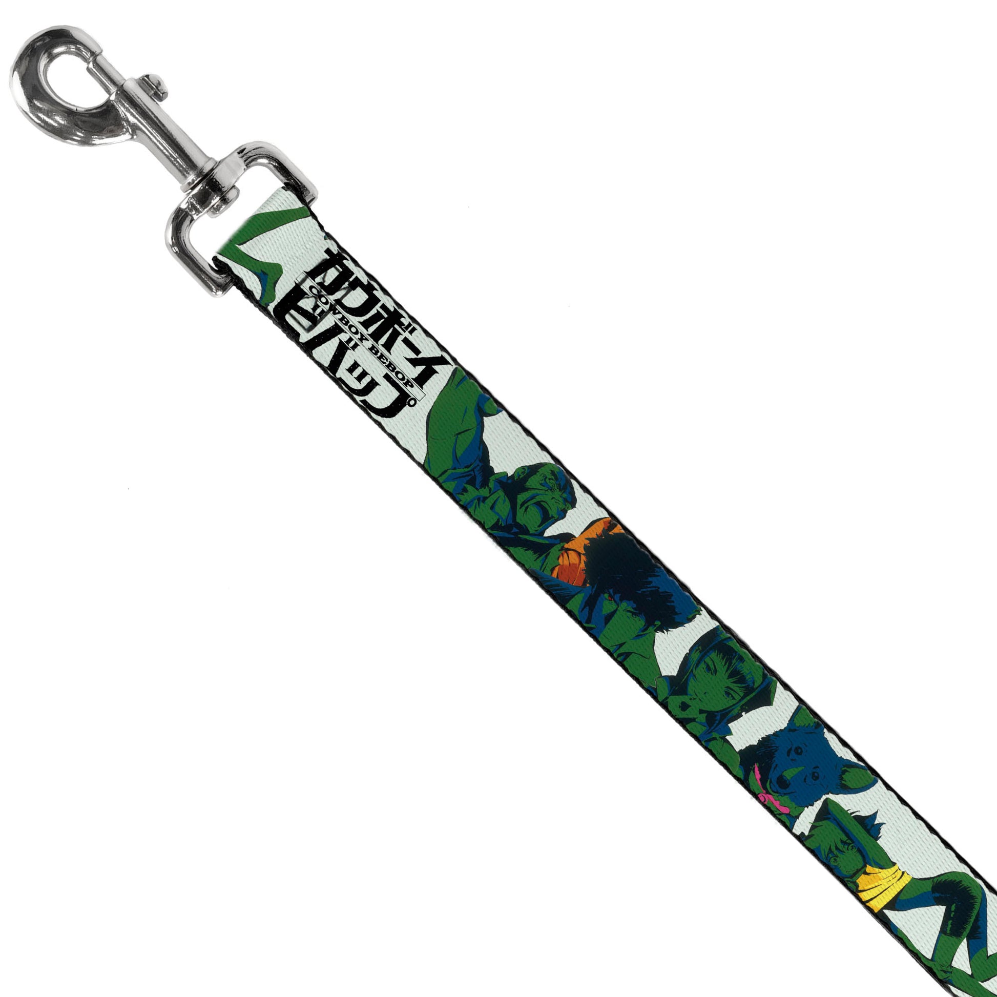 Dog Leash - COWBOY BEBOP Crew Group Pose and Title Logo White/Black/Greens Dog Leashes Cowboy Bebop