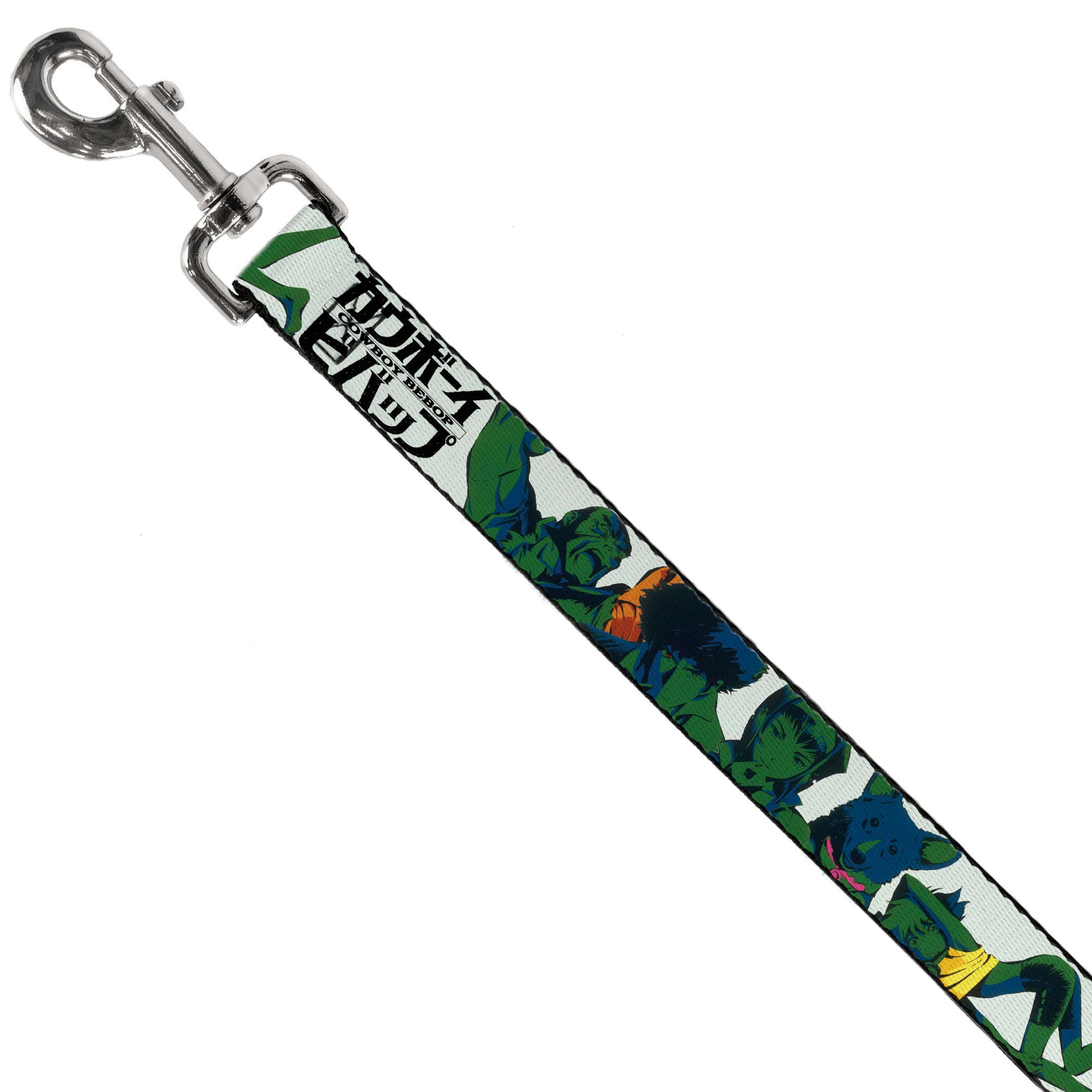 Dog Leash - COWBOY BEBOP Crew Group Pose and Title Logo White/Black/Greens Dog Leashes Cowboy Bebop
