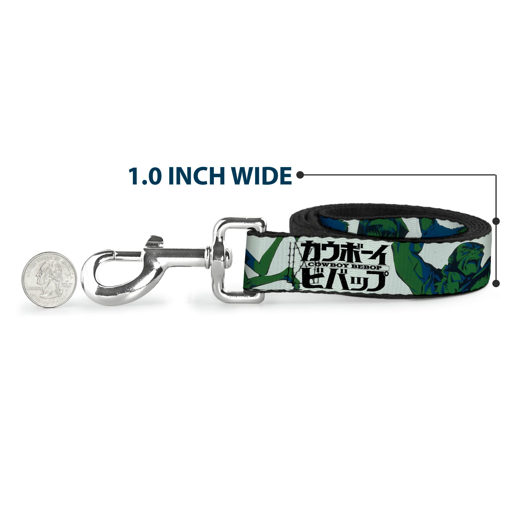 Dog Leash - COWBOY BEBOP Crew Group Pose and Title Logo White/Black/Greens Dog Leashes Cowboy Bebop