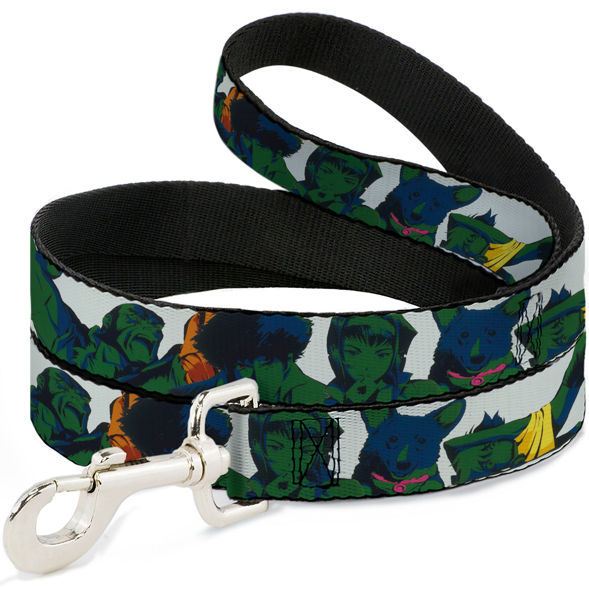 Dog Leash - COWBOY BEBOP Crew Group Pose and Title Logo White/Black/Greens Dog Leashes Cowboy Bebop
