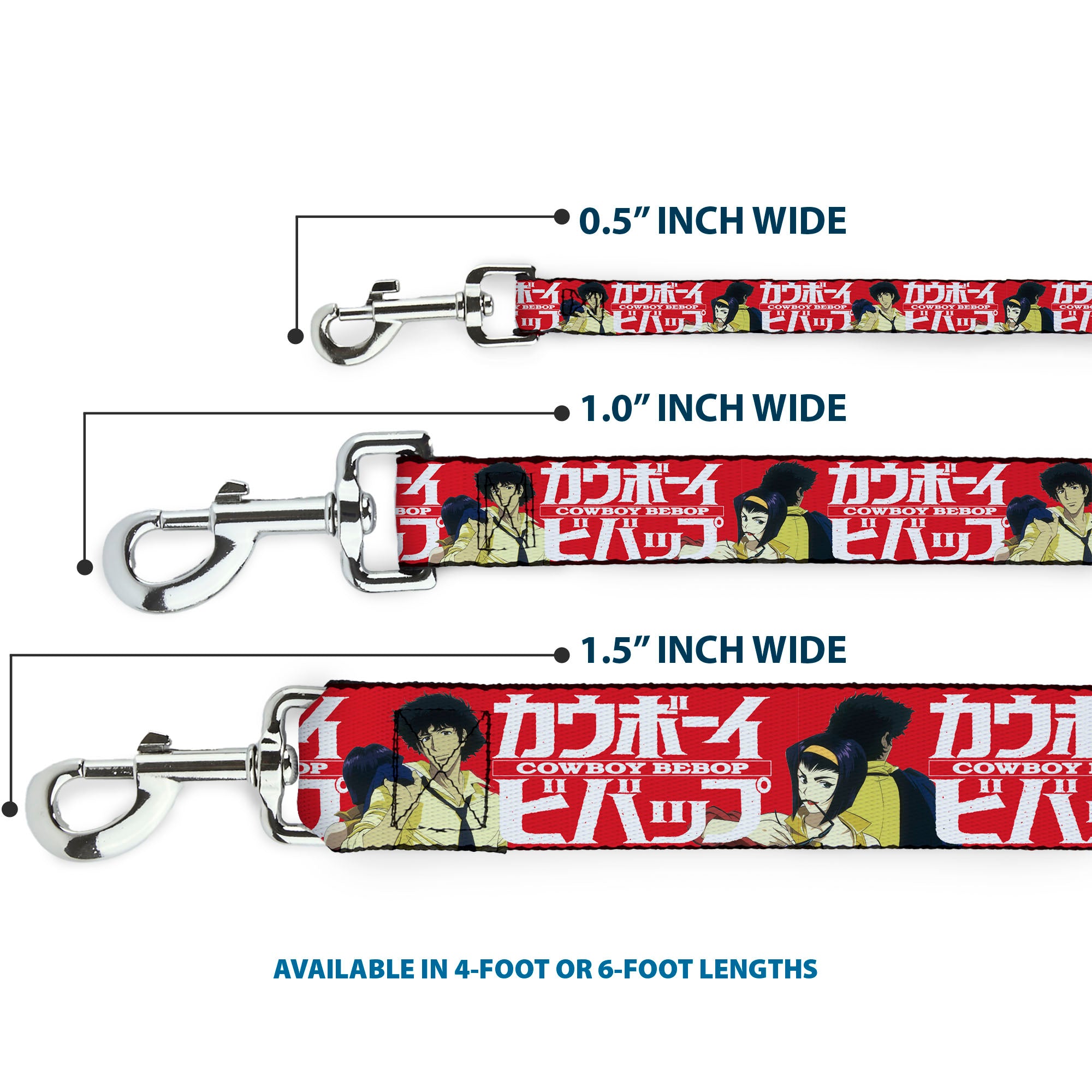 Dog Leash - COWBOY BEBOP Spike and Faye Back to Back Pose and Title Logo Red/White Dog Leashes Cowboy Bebop