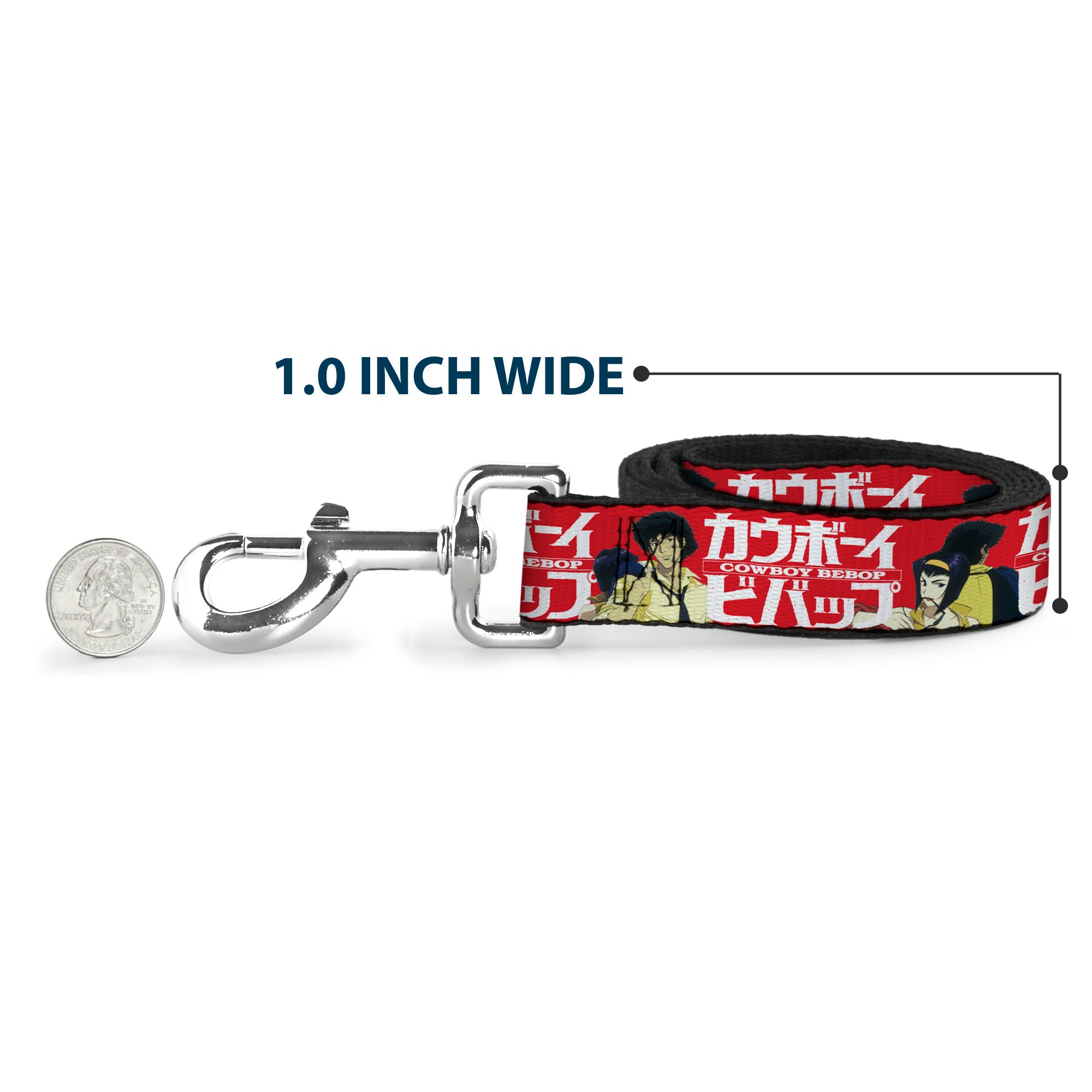 Dog Leash - COWBOY BEBOP Spike and Faye Back to Back Pose and Title Logo Red/White Dog Leashes Cowboy Bebop