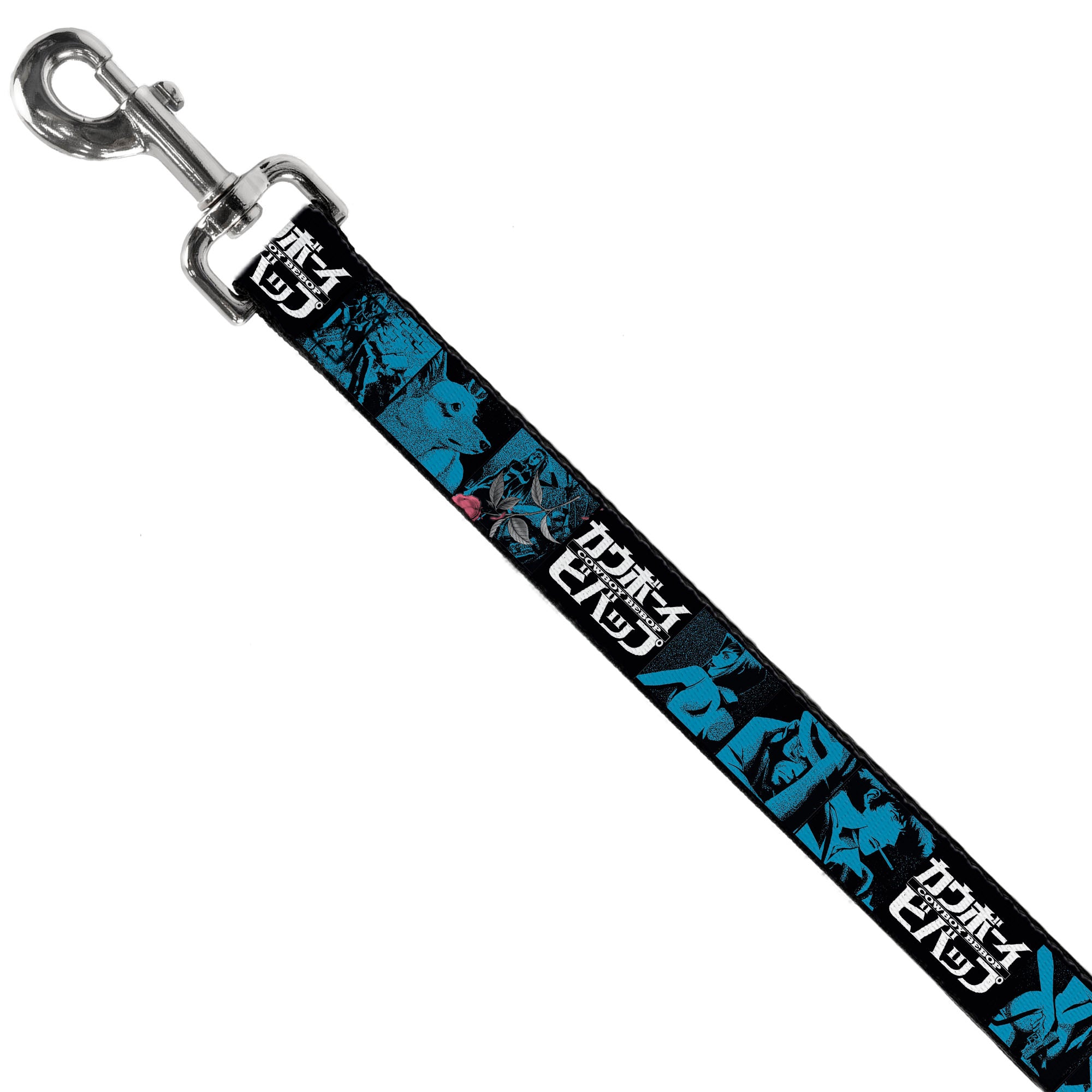 Dog Leash - COWBOY BEBOP Title Logo and Character Blocks Black/Blues Dog Leashes Cowboy Bebop