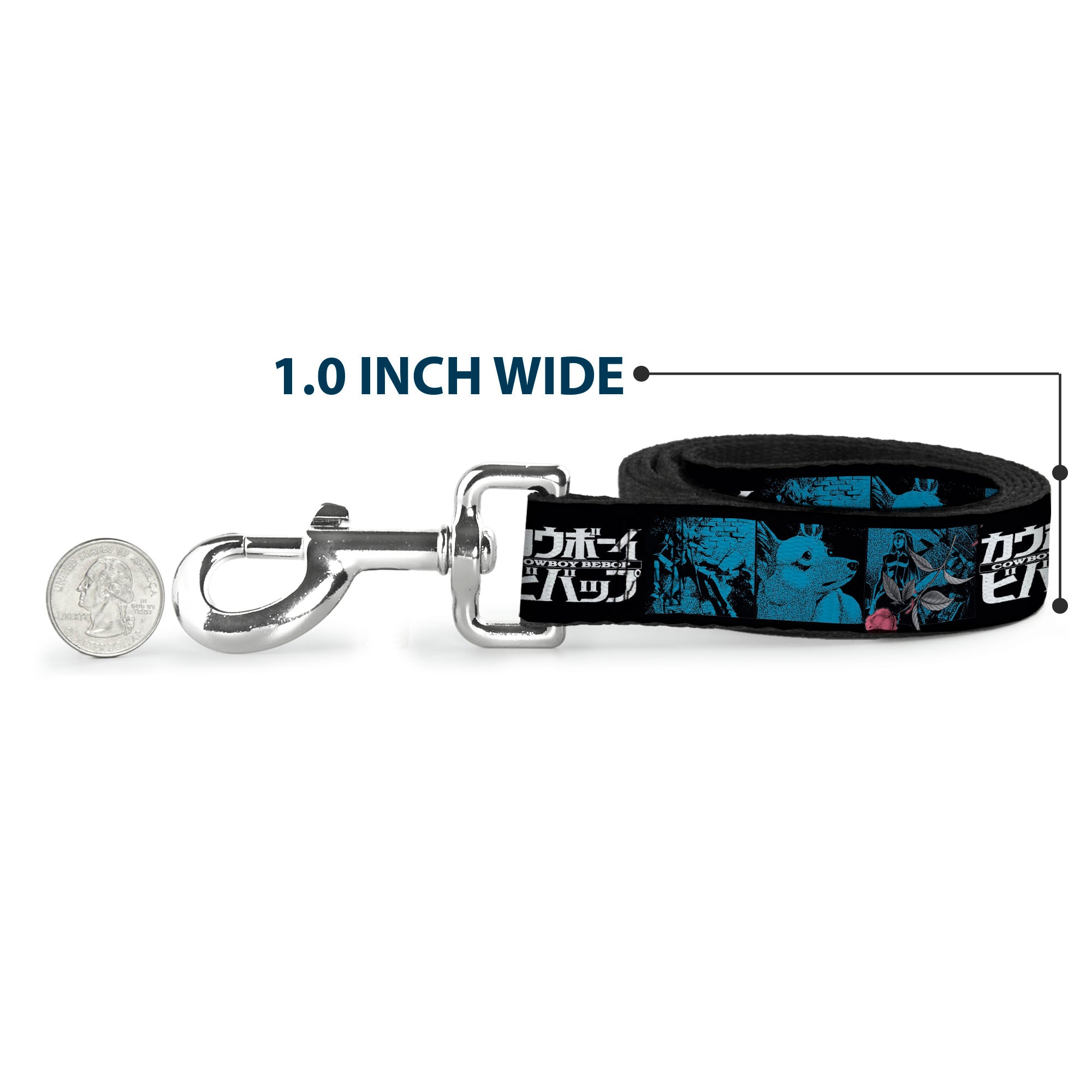Dog Leash - COWBOY BEBOP Title Logo and Character Blocks Black/Blues Dog Leashes Cowboy Bebop