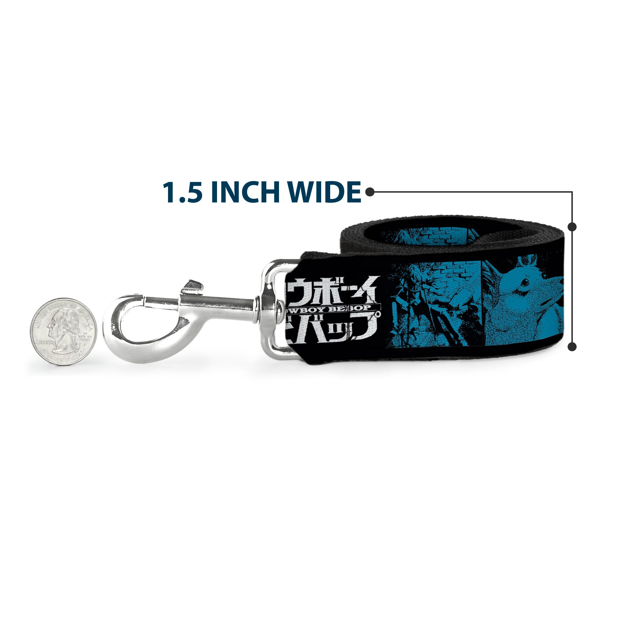 Dog Leash - COWBOY BEBOP Title Logo and Character Blocks Black/Blues Dog Leashes Cowboy Bebop