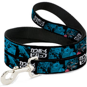 Dog Leash - COWBOY BEBOP Title Logo and Character Blocks Black/Blues Dog Leashes Cowboy Bebop