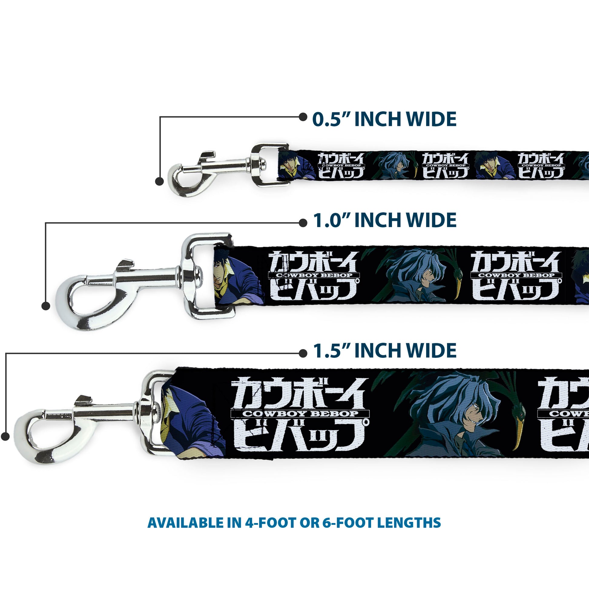 Dog Leash - COWBOY BEBOP Spike and Vicious Pose and Title Logo Black/Blues Dog Leashes Cowboy Bebop