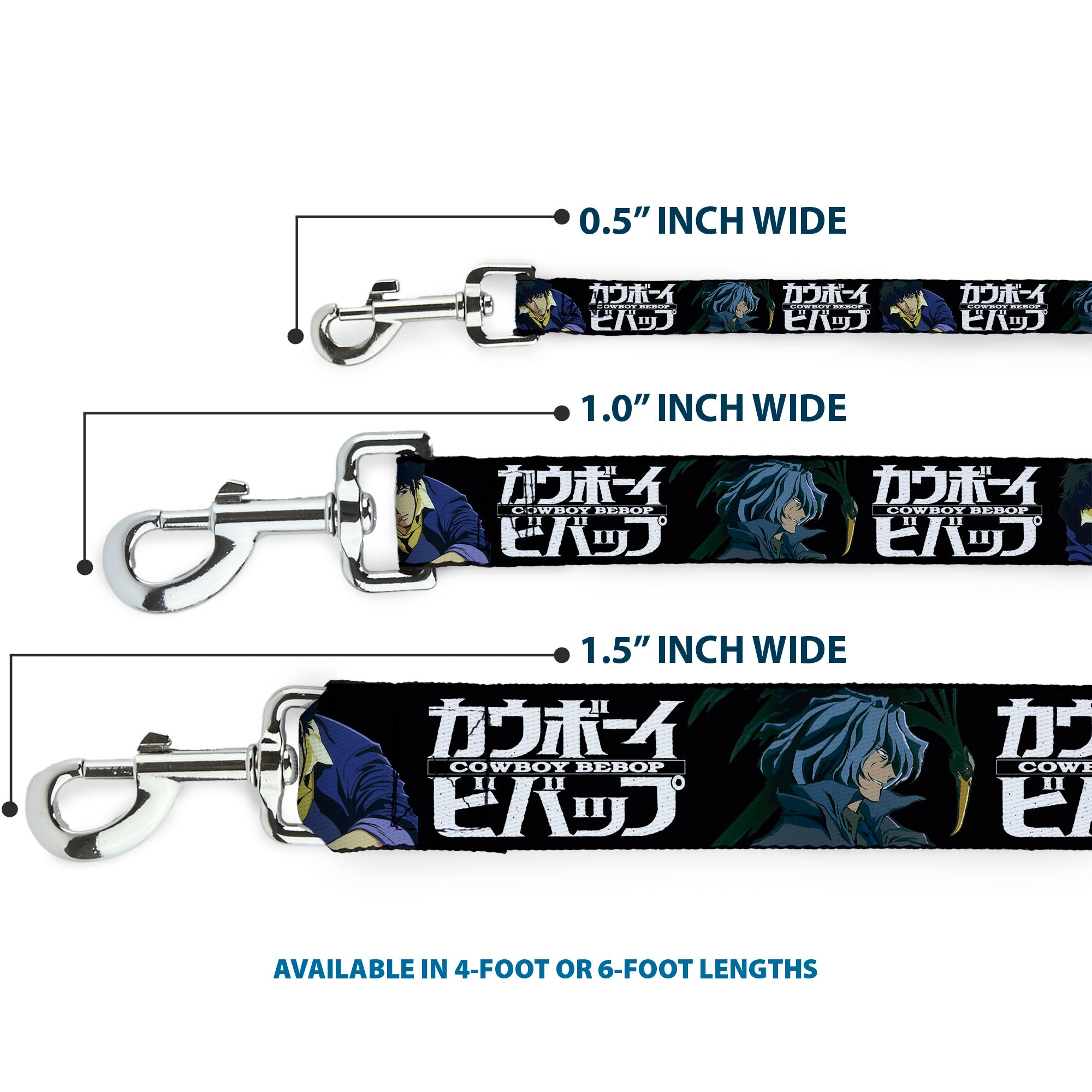 Dog Leash - COWBOY BEBOP Spike and Vicious Pose and Title Logo Black/Blues Dog Leashes Cowboy Bebop