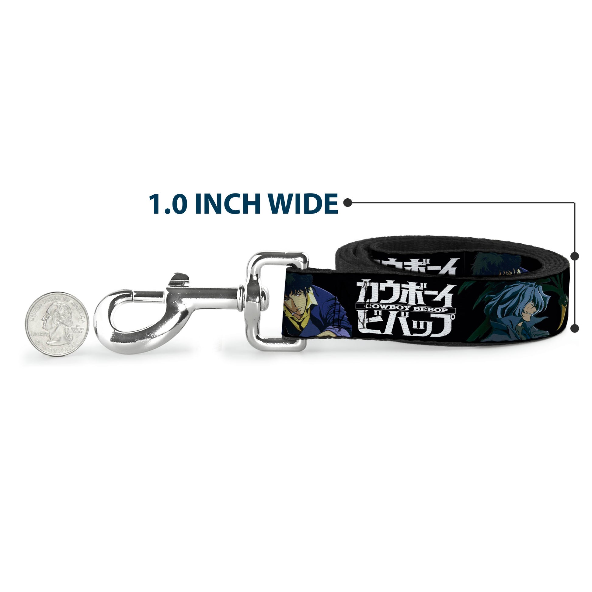 Dog Leash - COWBOY BEBOP Spike and Vicious Pose and Title Logo Black/Blues Dog Leashes Cowboy Bebop