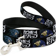 Dog Leash - COWBOY BEBOP Spike and Vicious Pose and Title Logo Black/Blues Dog Leashes Cowboy Bebop