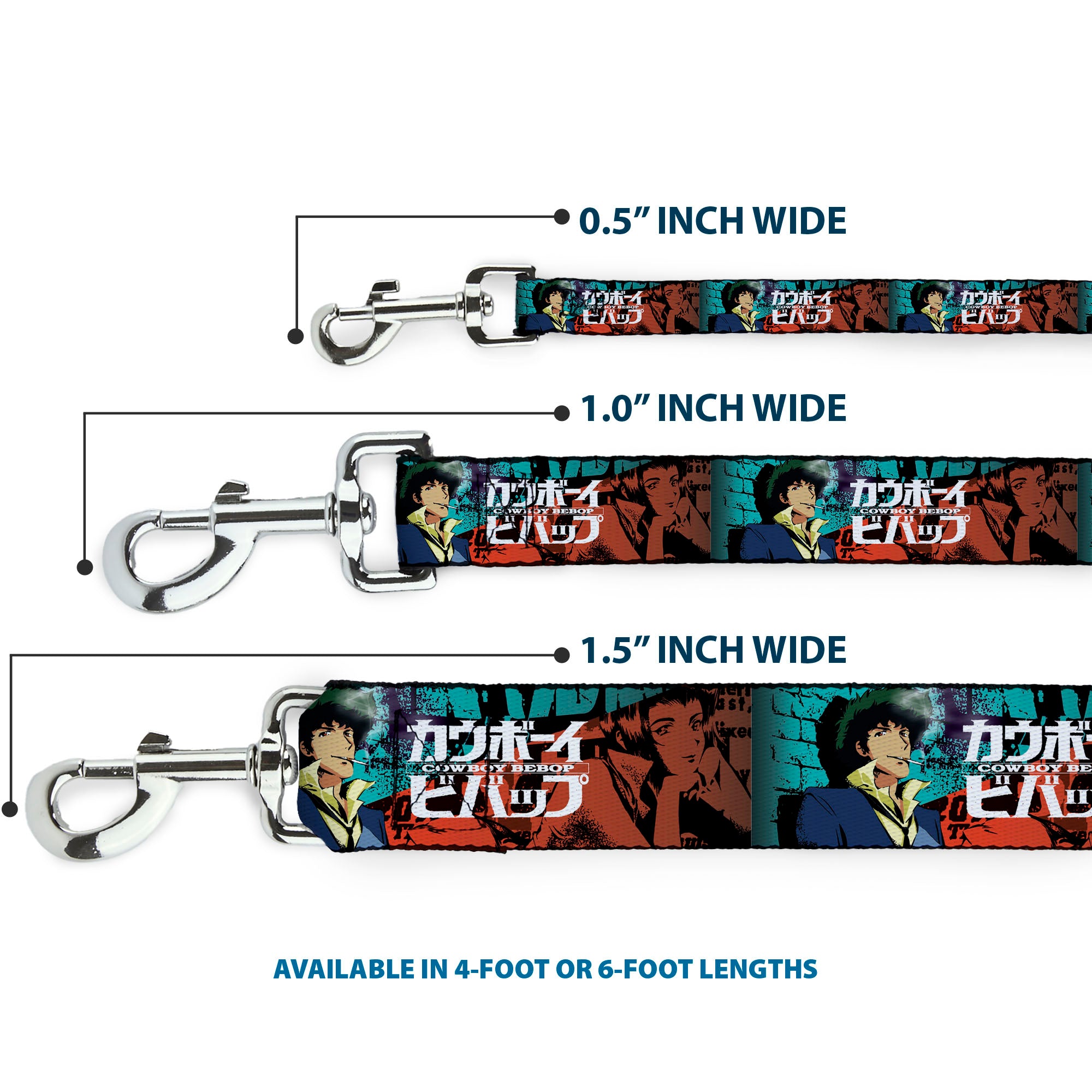 Dog Leash - COWBOY BEBOP Spike and Faye Brick Pose and Title Logo Blues/Reds Dog Leashes Cowboy Bebop