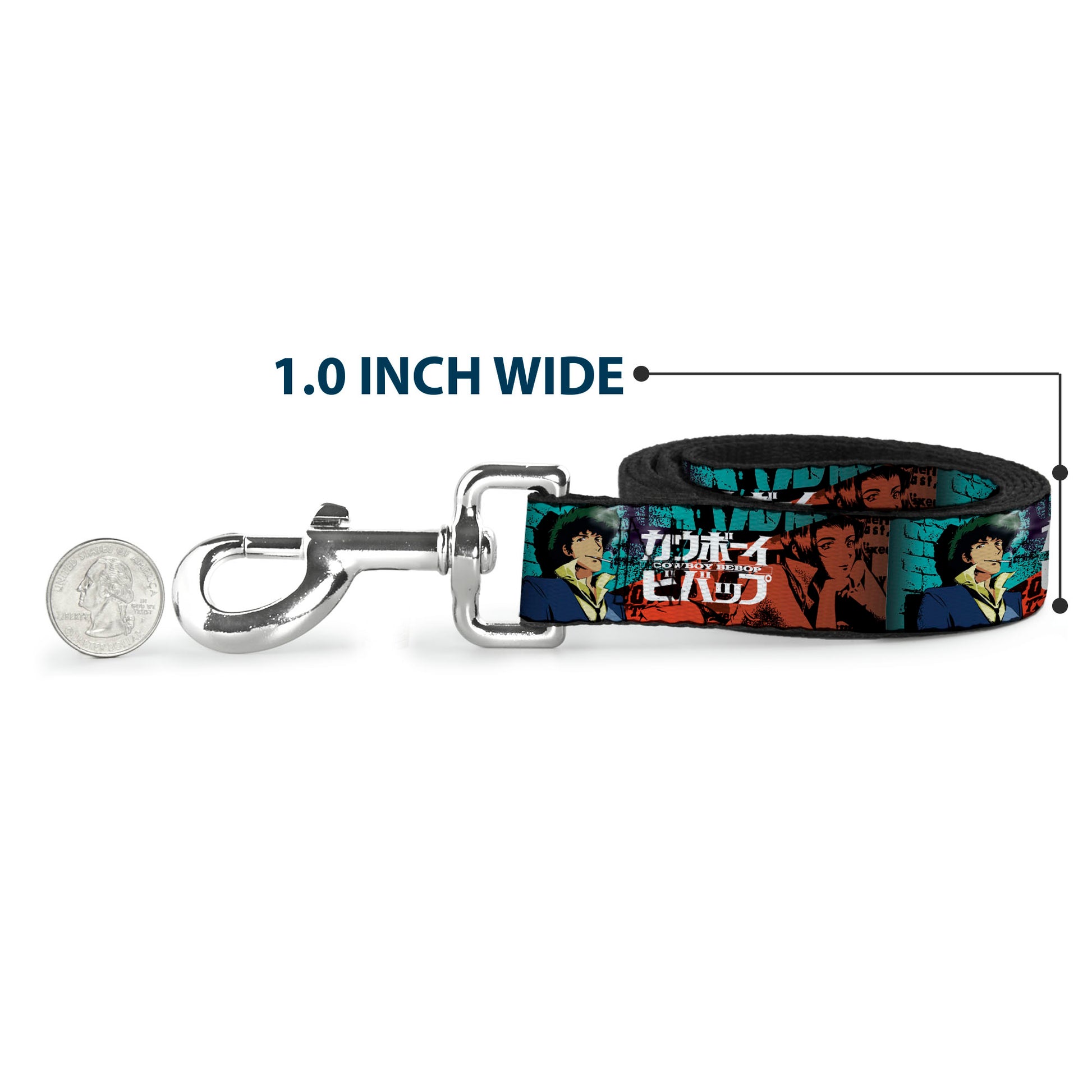 Dog Leash - COWBOY BEBOP Spike and Faye Brick Pose and Title Logo Blues/Reds Dog Leashes Cowboy Bebop