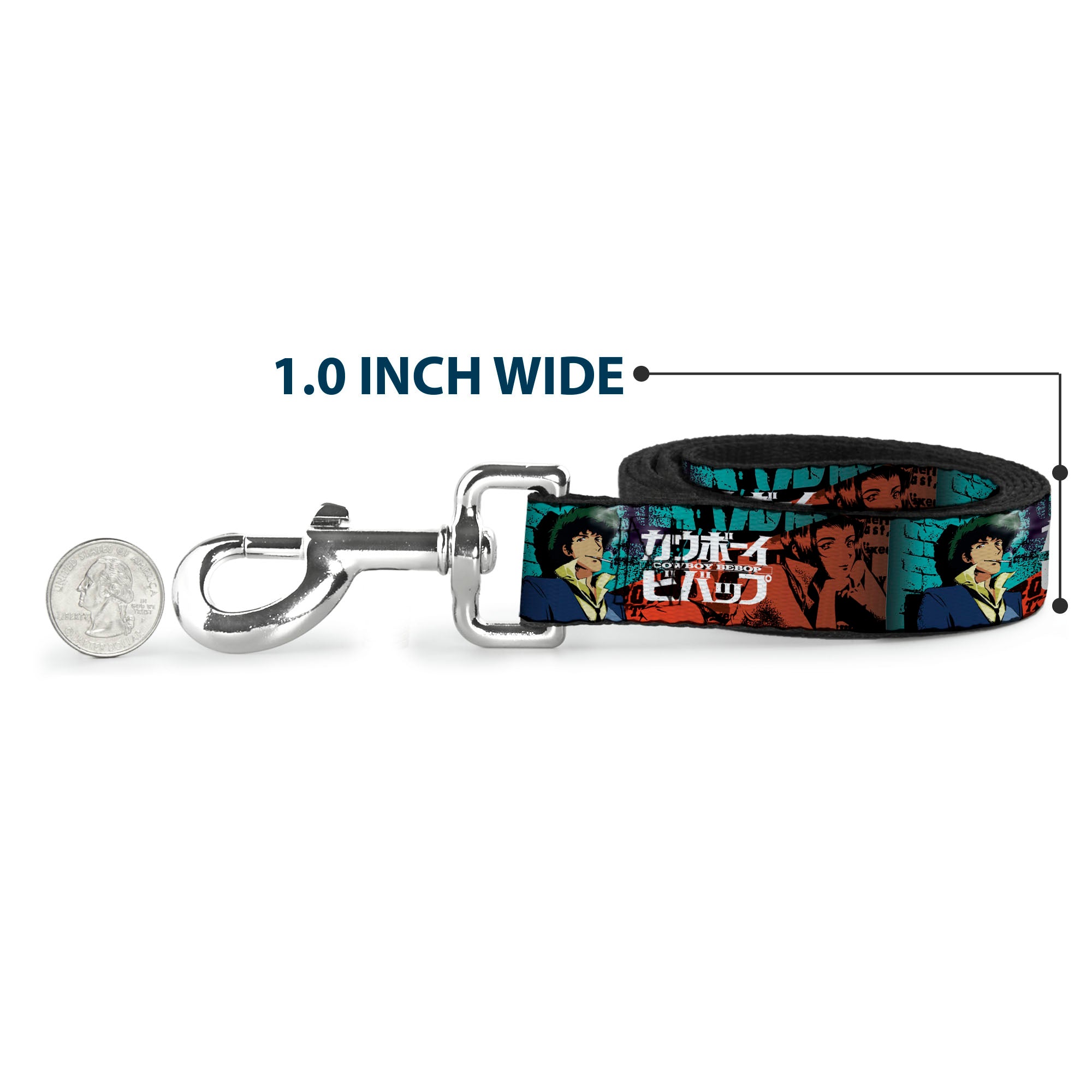 Dog Leash - COWBOY BEBOP Spike and Faye Brick Pose and Title Logo Blues/Reds Dog Leashes Cowboy Bebop