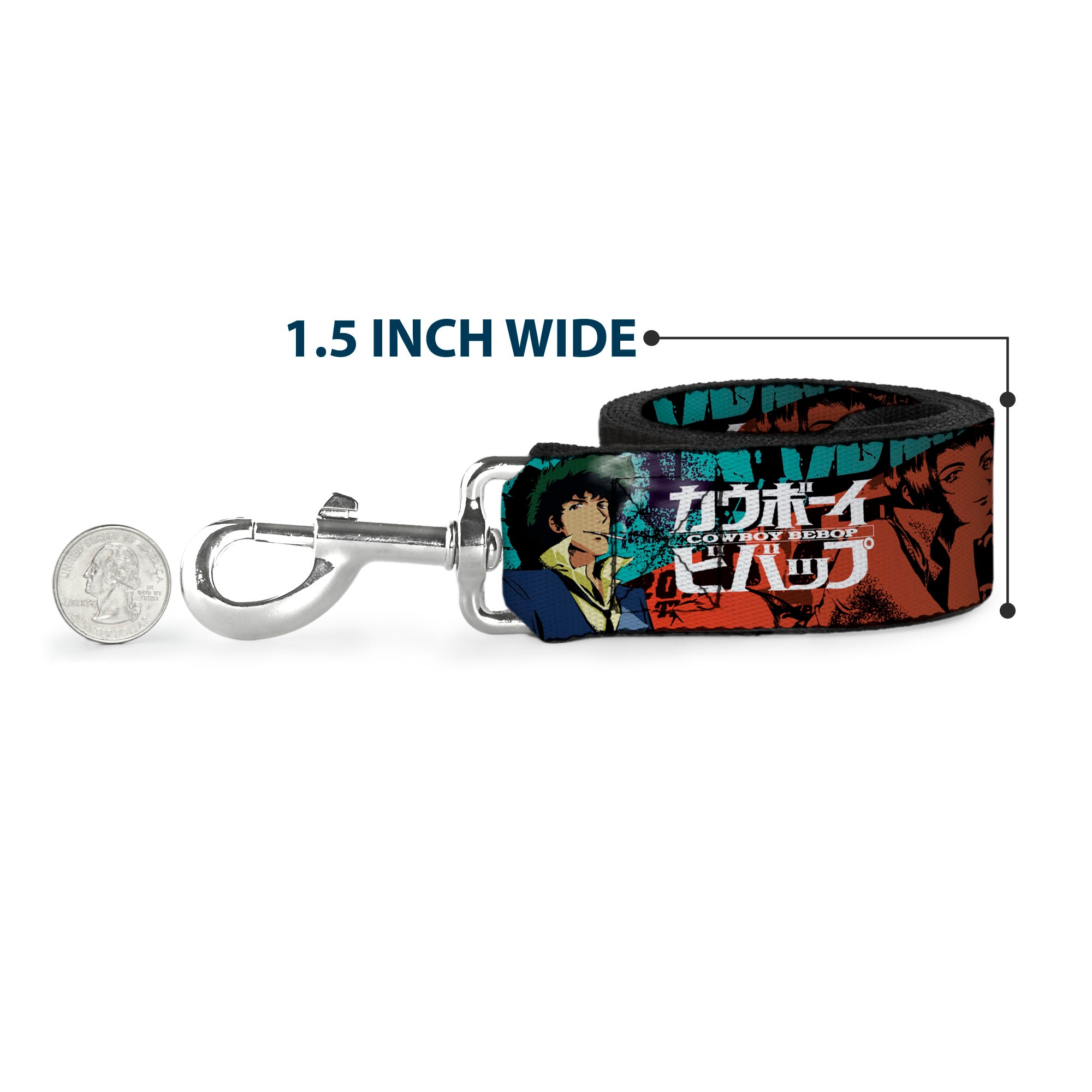 Dog Leash - COWBOY BEBOP Spike and Faye Brick Pose and Title Logo Blues/Reds Dog Leashes Cowboy Bebop