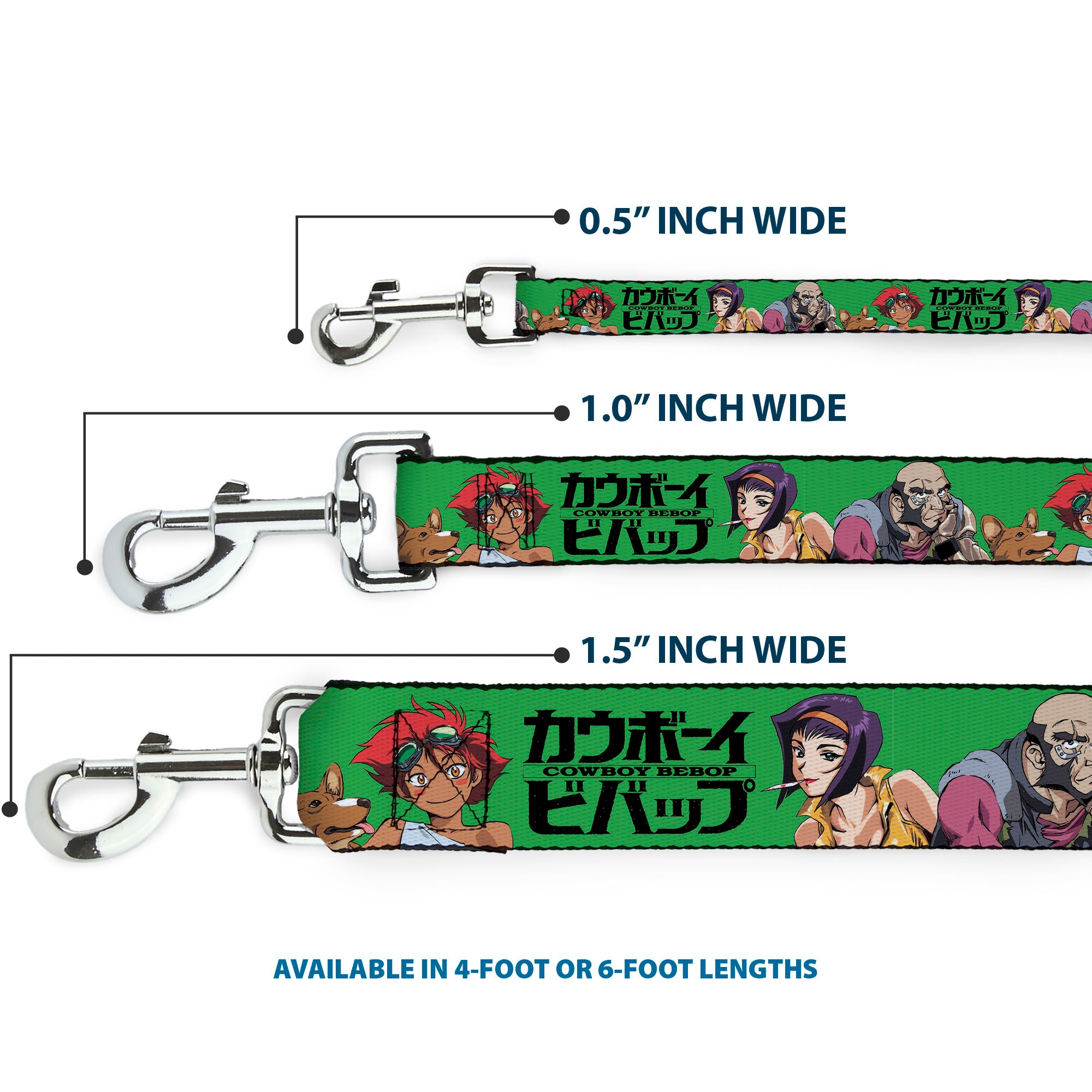 Dog Leash - COWBOY BEBOP Crew Group Pose and Title Logo Green/Black Dog Leashes Cowboy Bebop