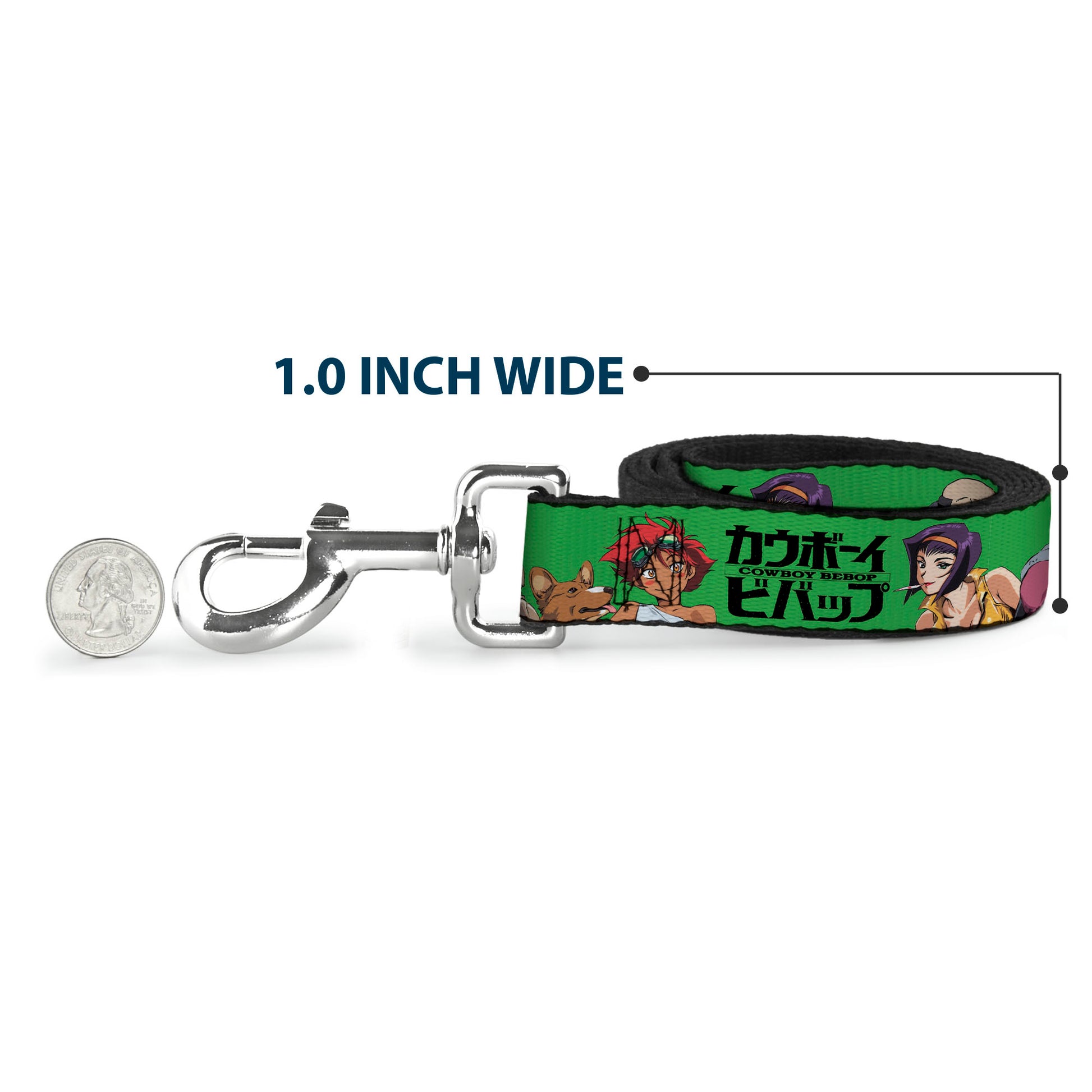 Dog Leash - COWBOY BEBOP Crew Group Pose and Title Logo Green/Black Dog Leashes Cowboy Bebop