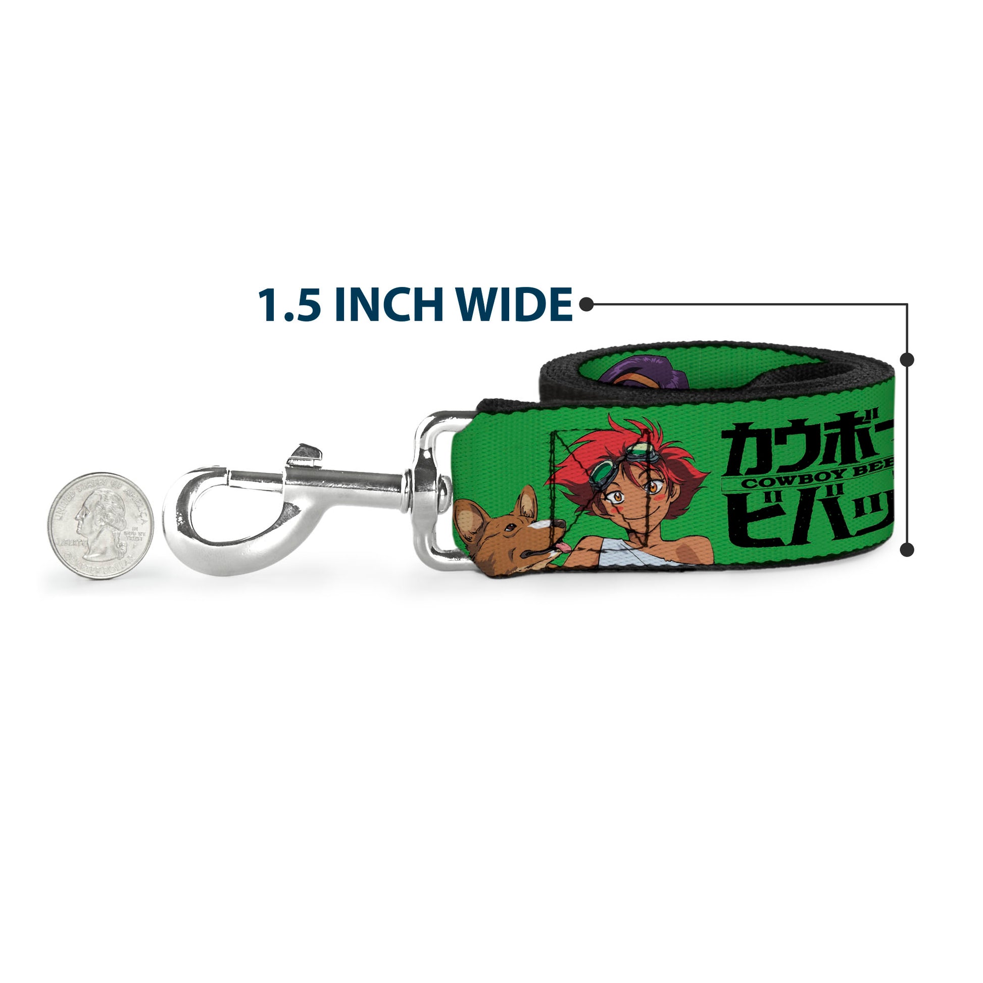 Dog Leash - COWBOY BEBOP Crew Group Pose and Title Logo Green/Black Dog Leashes Cowboy Bebop