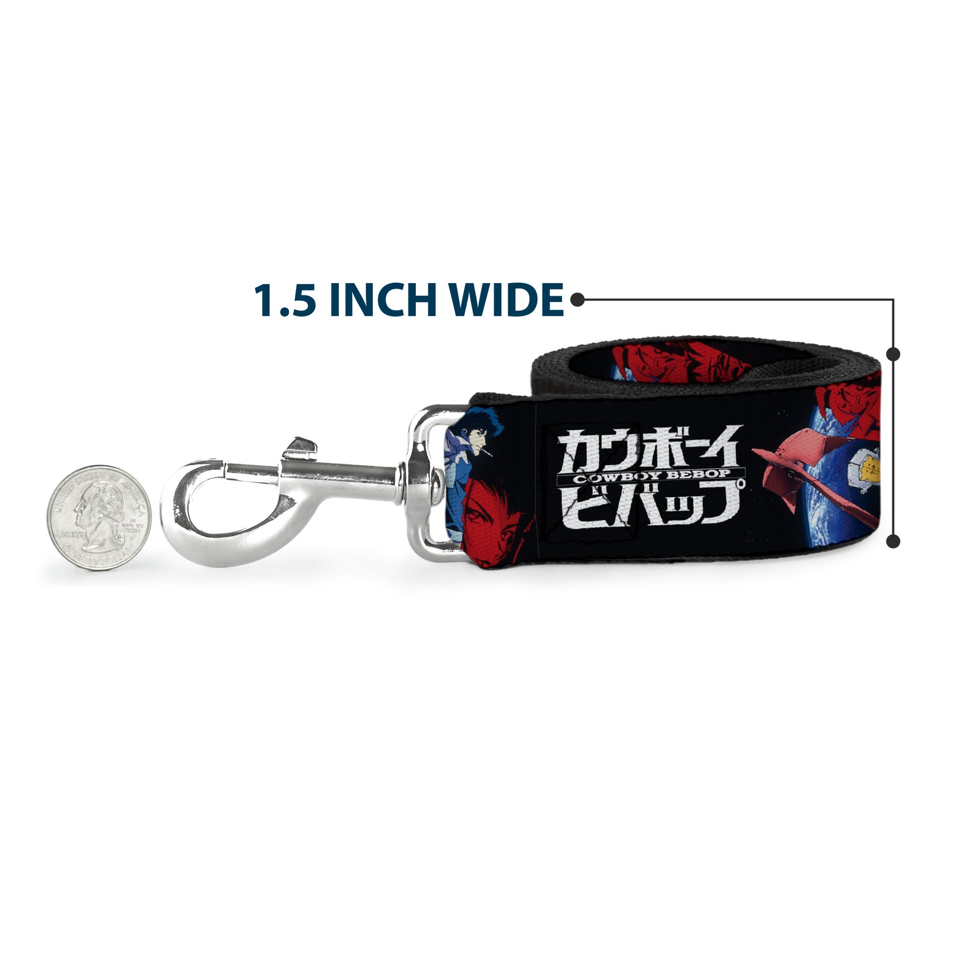 Dog Leash - COWBOY BEBOP Spike Pose and Crew Collage and Title Logo Black Dog Leashes Cowboy Bebop