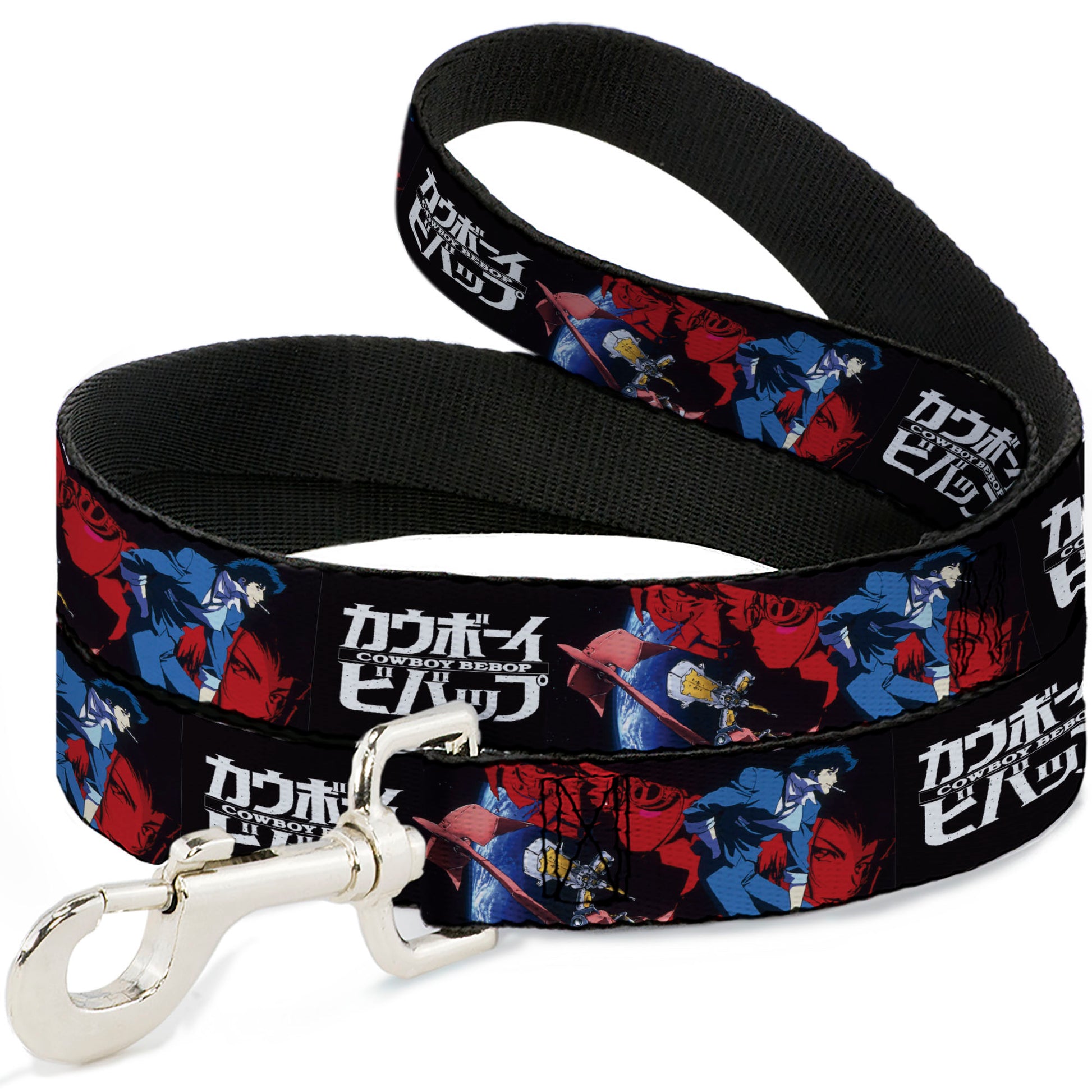 Dog Leash - COWBOY BEBOP Spike Pose and Crew Collage and Title Logo Black Dog Leashes Cowboy Bebop