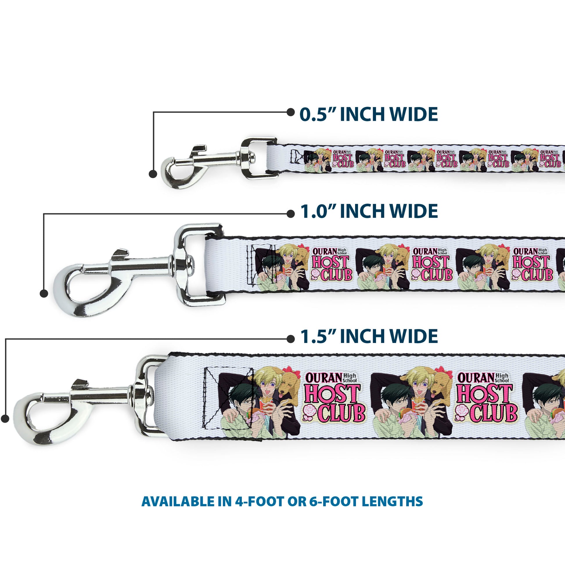 Dog Leash - OURAN HIGH SCHOOL HOST CLUB Kyoya Haruhi and Antoinette Pose and Title Logo White Dog Leashes Ouran High School Host Club